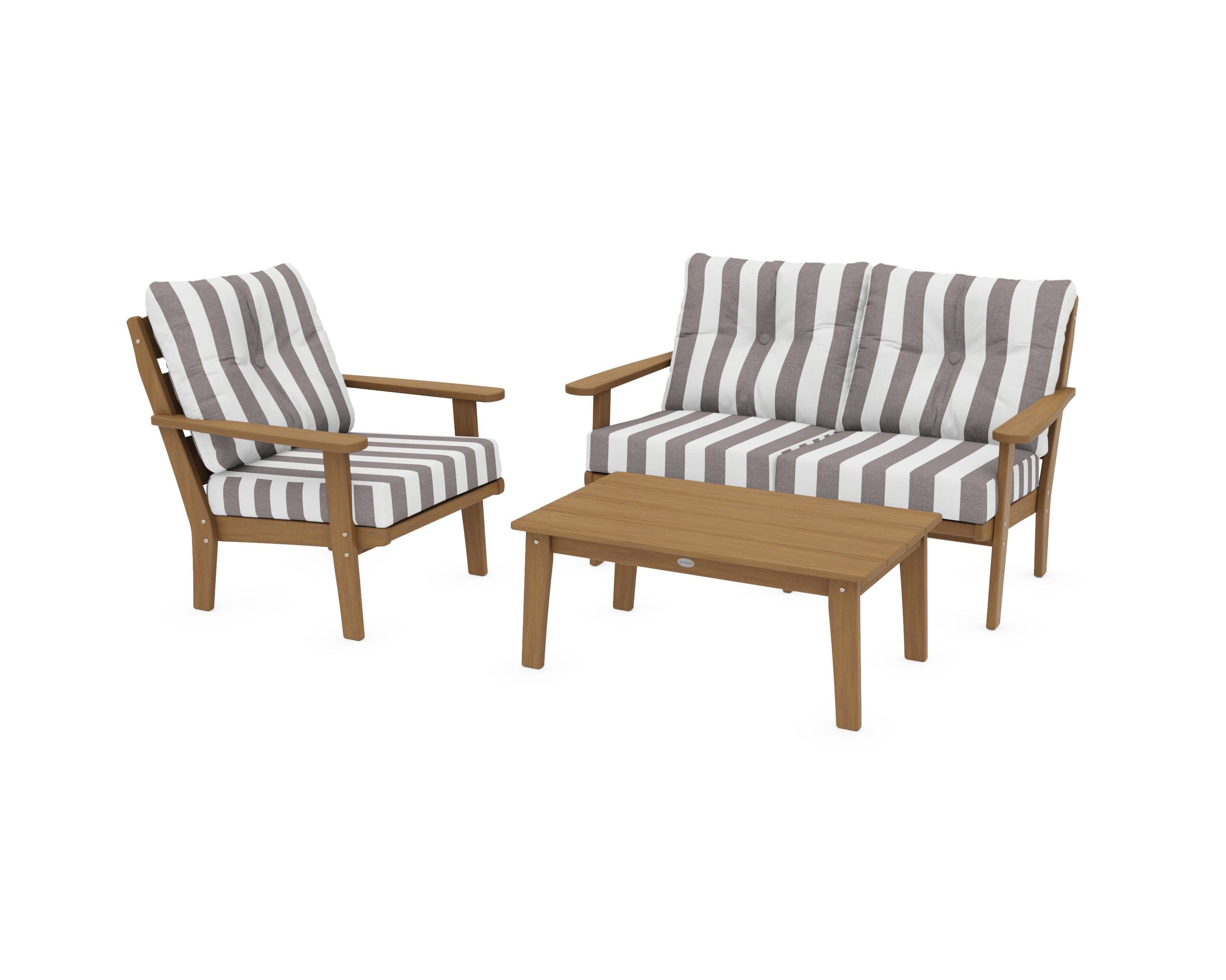Lakeside 3-Piece Deep Seating Set in Natural / Cabana Stripe Grey Mist