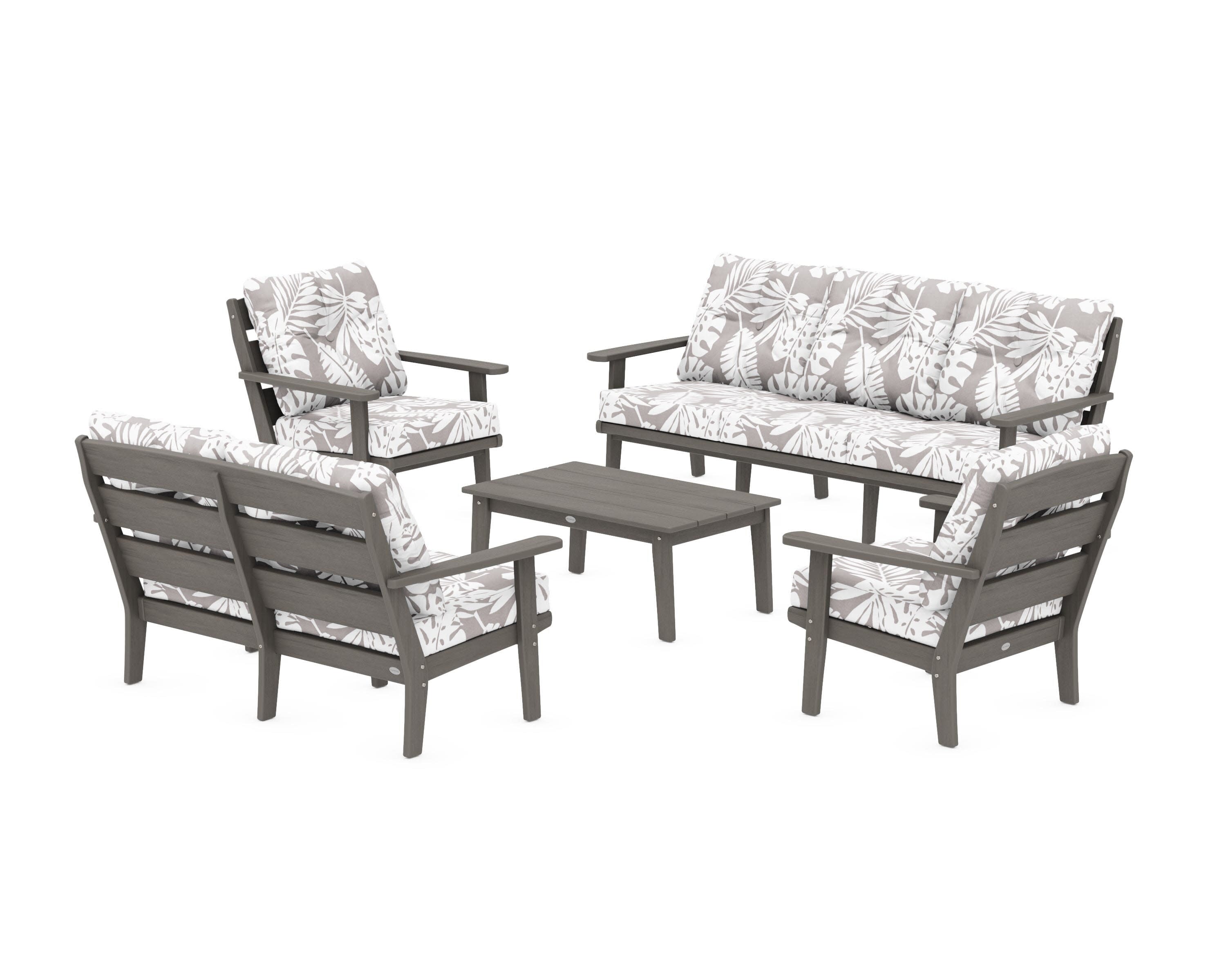 Lakeside 5-Piece Lounge Sofa Set in Driftwood / Leaf Grey Mist