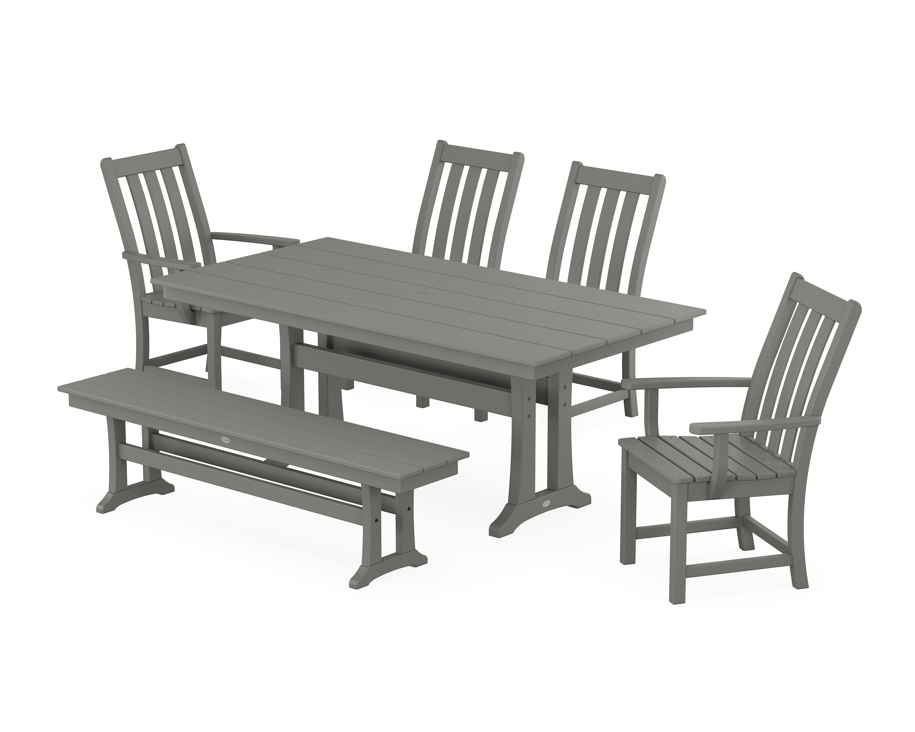 Vineyard 6-Piece Farmhouse Dining Set With Trestle Legs in Slate Grey