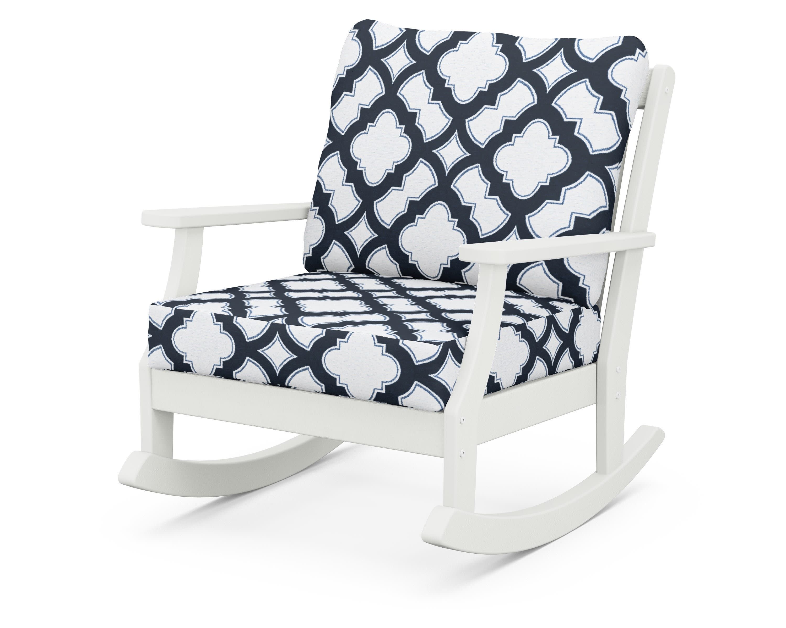 Braxton Deep Seating Rocking Chair in Vintage White / Trellis Marine Indigo