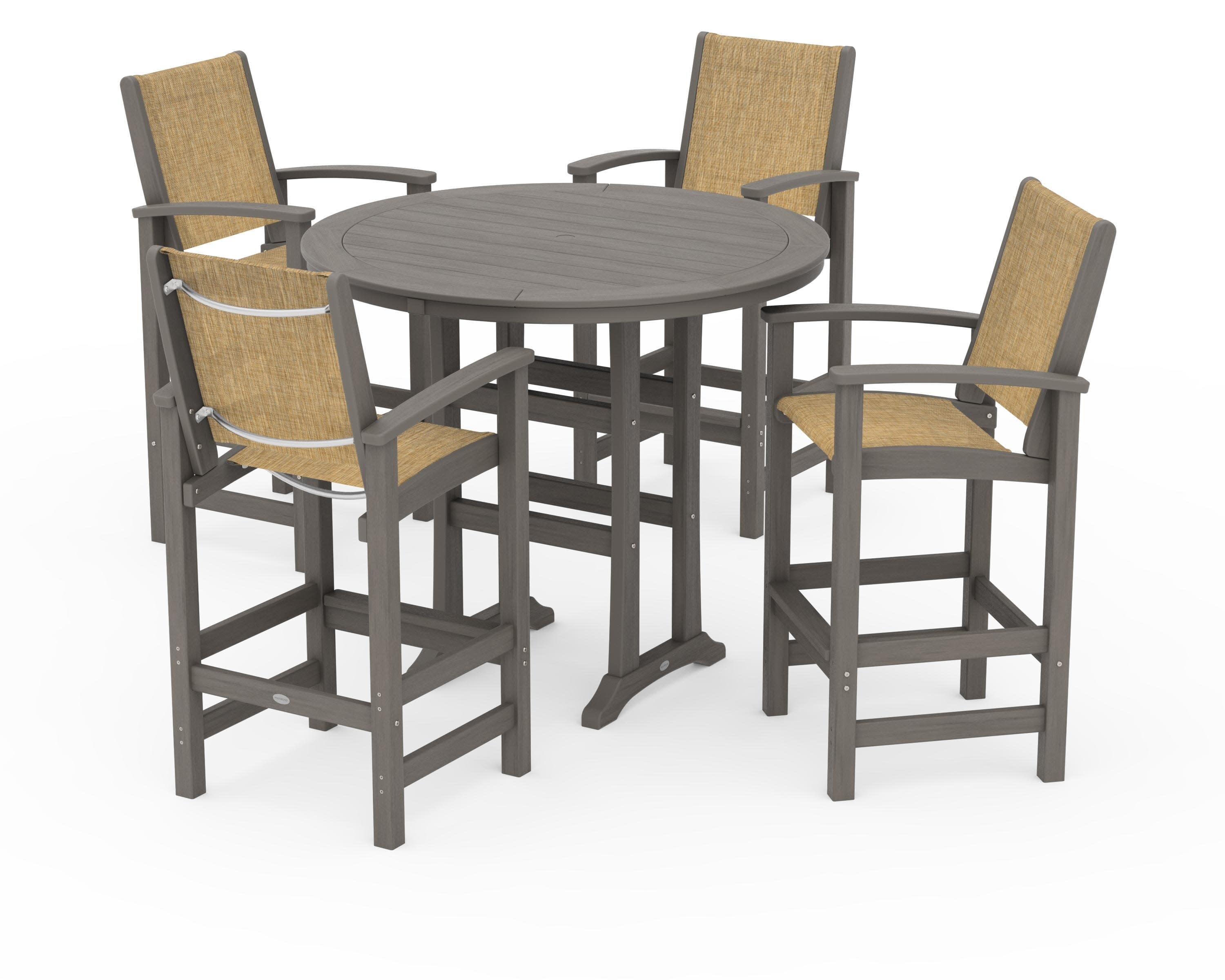 Coastal 5-Piece Nautical Trestle Bar Set in Driftwood / Burlap Sling