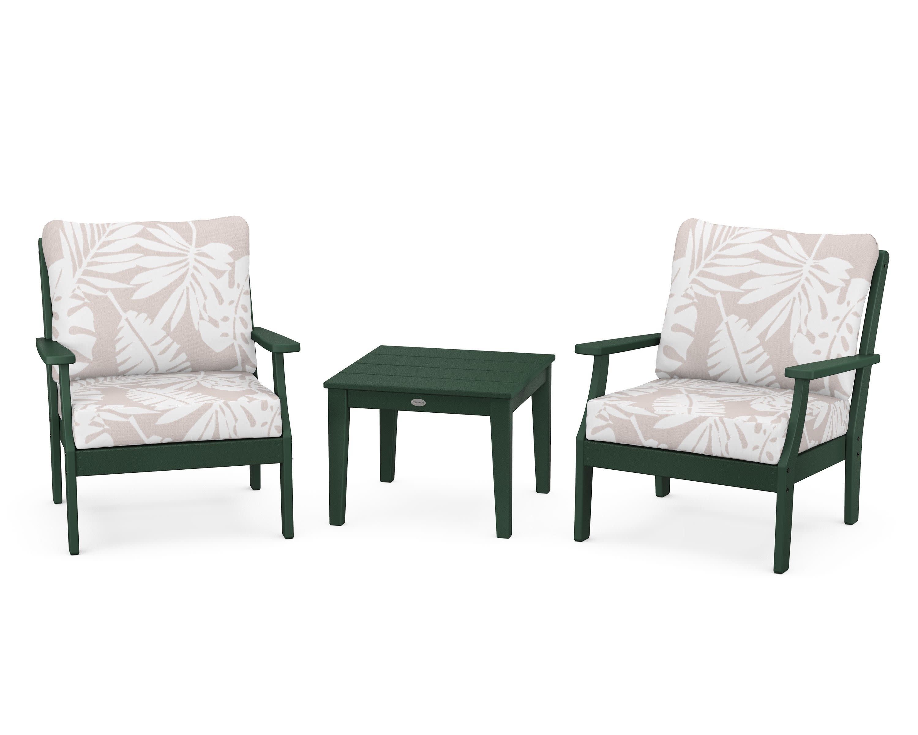 Braxton 3-Piece Deep Seating Set in Green / Leaf Dune Burlap