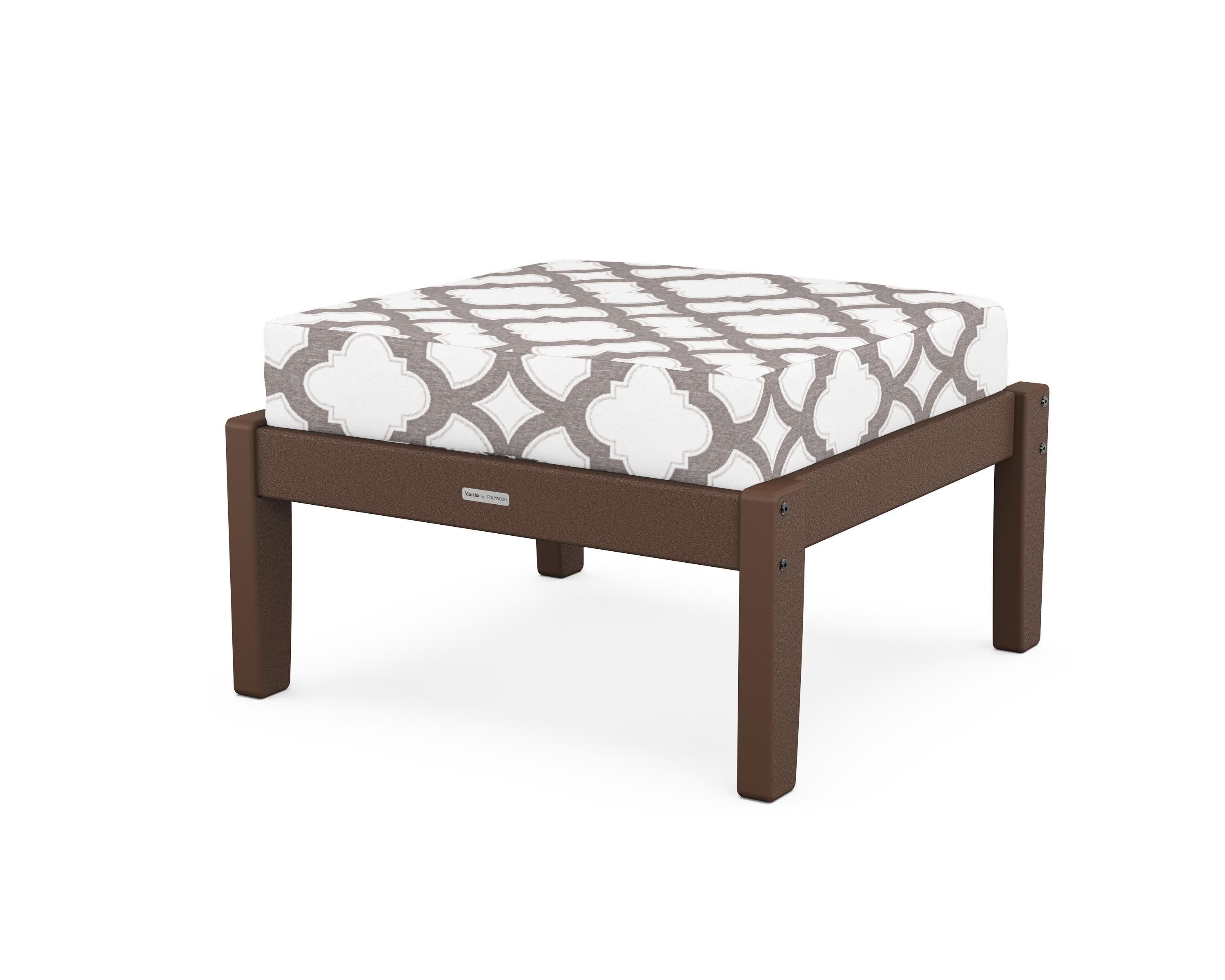 Chinoiserie Deep Seating Ottoman in Mahogany / Trellis Grey Mist