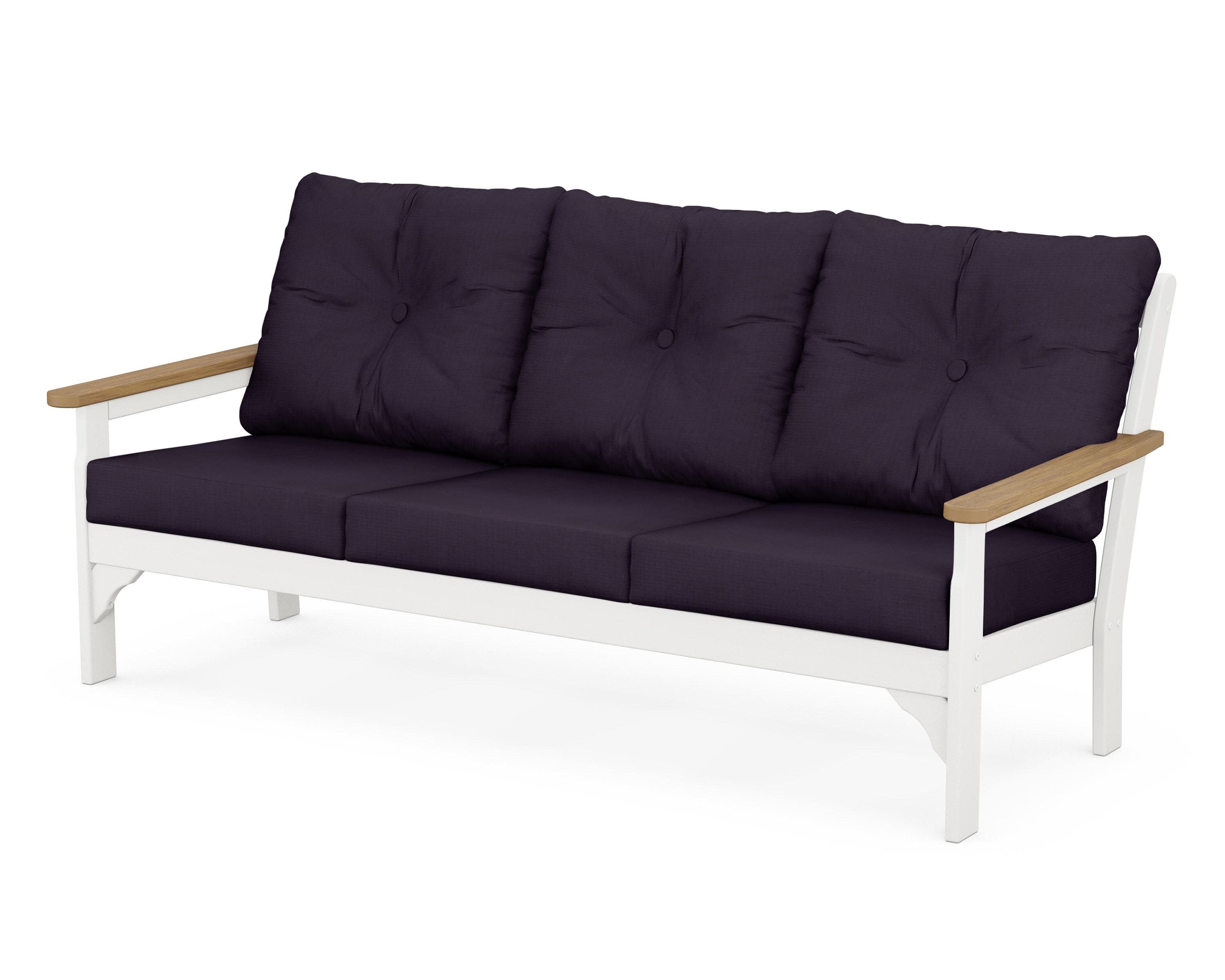 Vineyard Deep Seating Sofa in White / Natural / Navy Linen