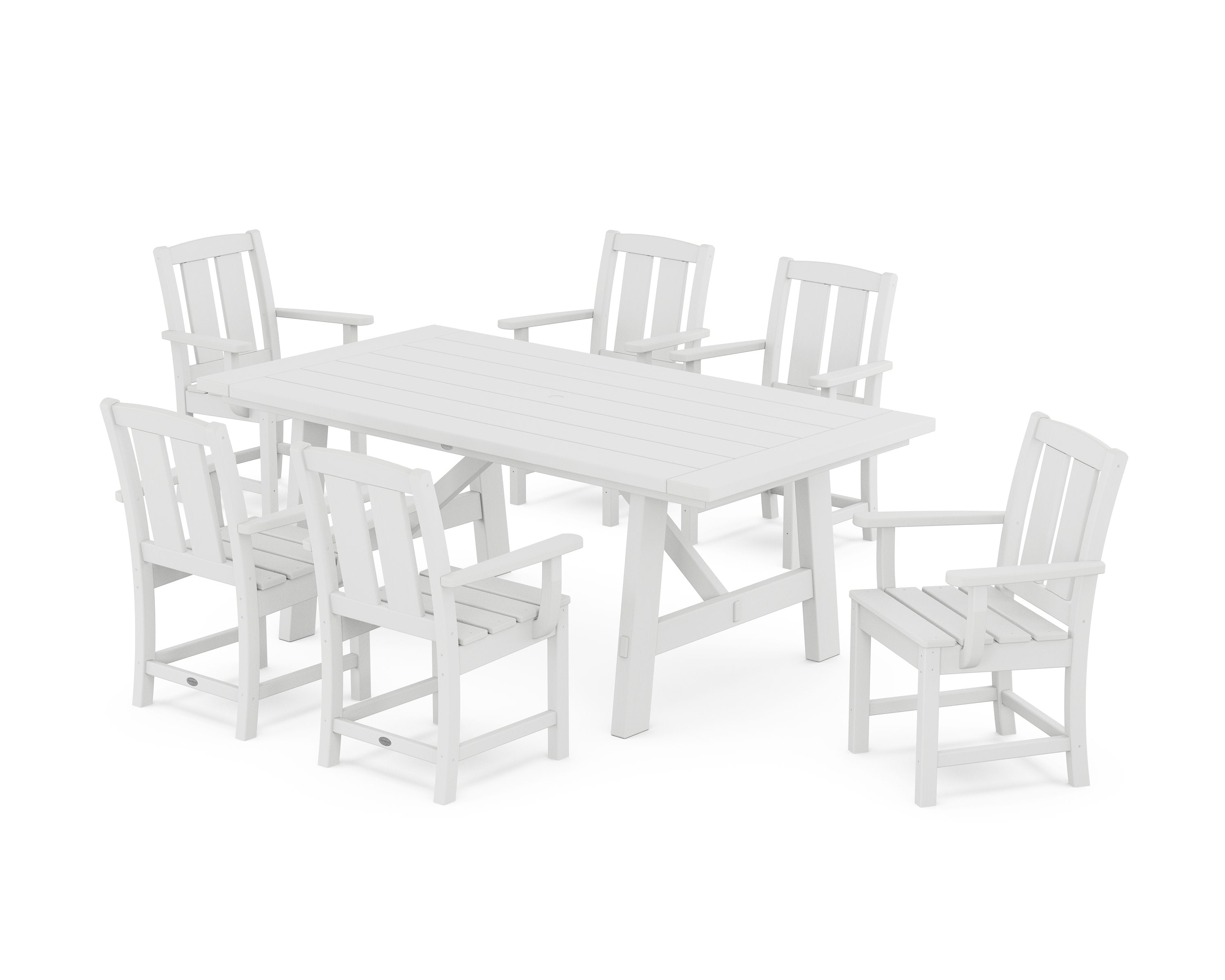 Mission Arm Chair 7-Piece Rustic Farmhouse Dining Set in White