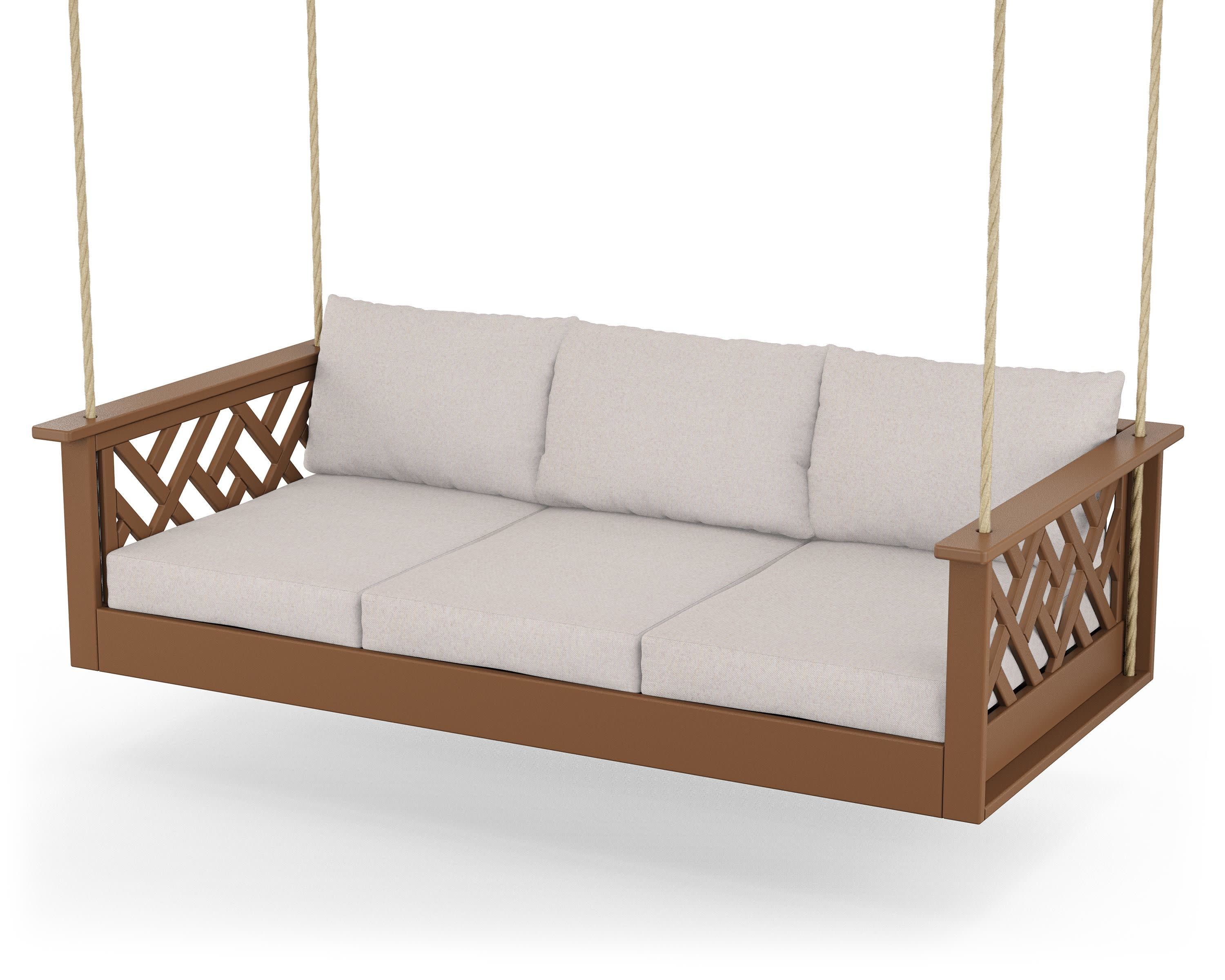 Chippendale Daybed Swing in Teak / Dune Burlap