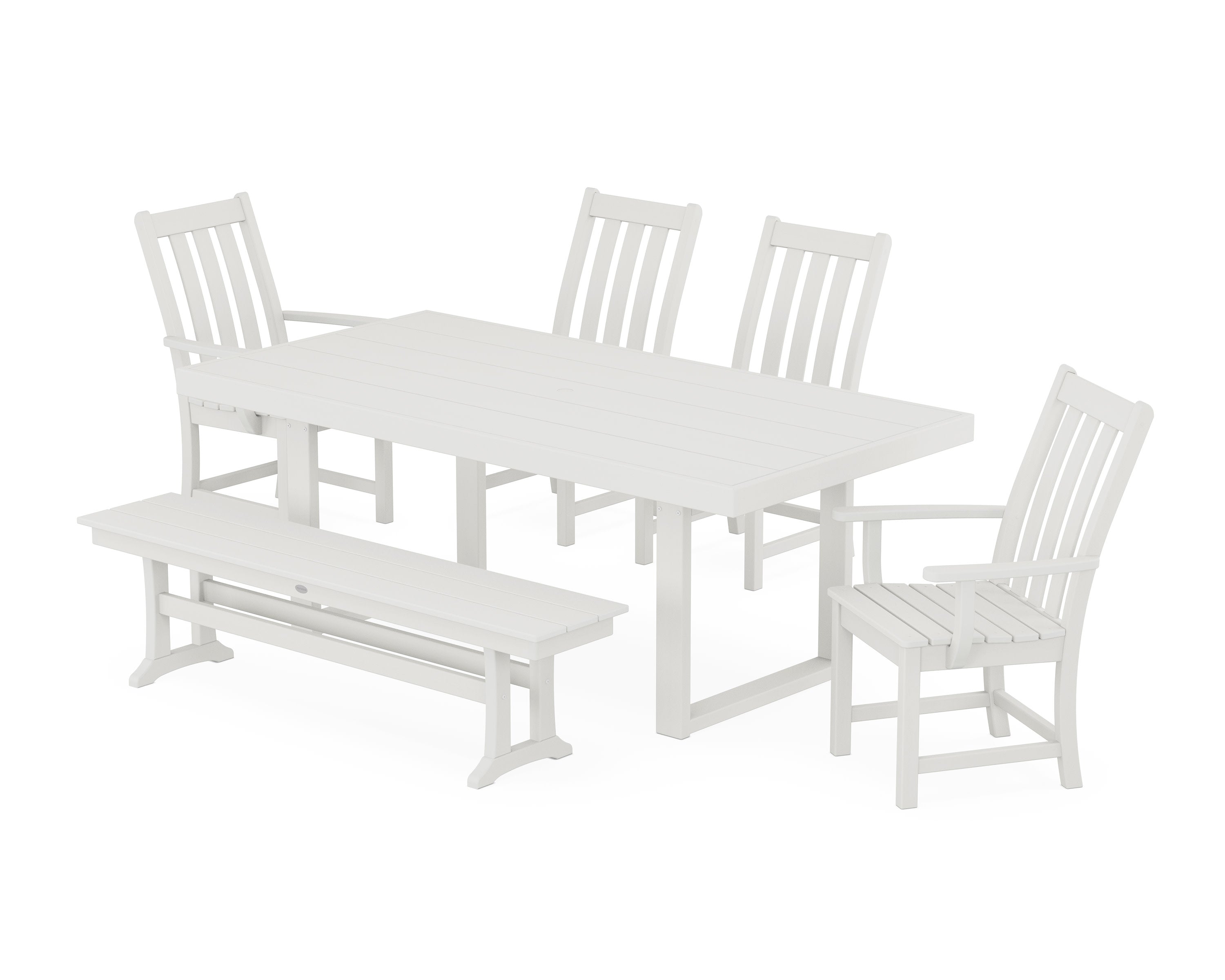 Vineyard 6-Piece Dining Set with Bench in Vintage White