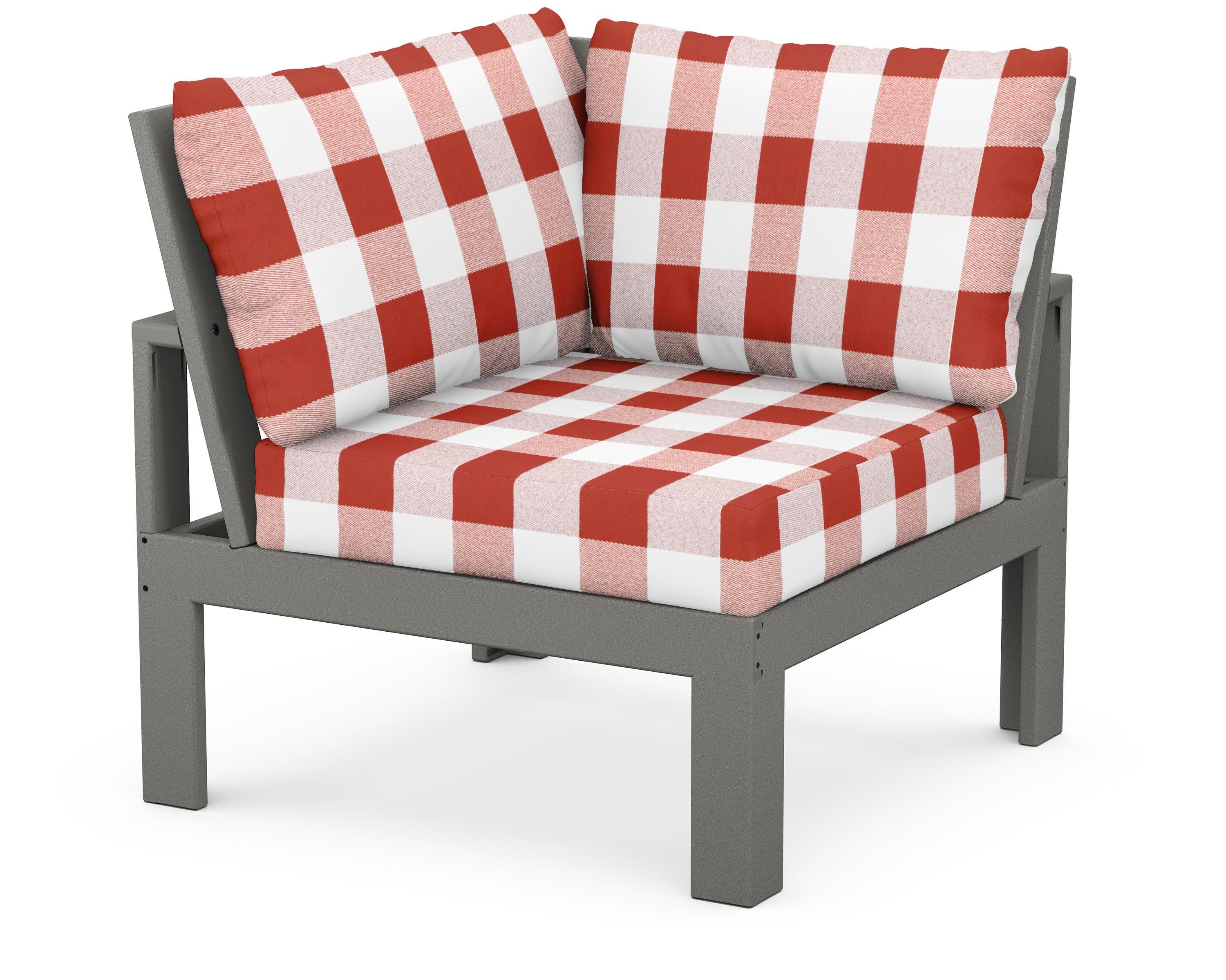 Modular Corner Chair in Slate Grey / Buffalo Plaid Crimson