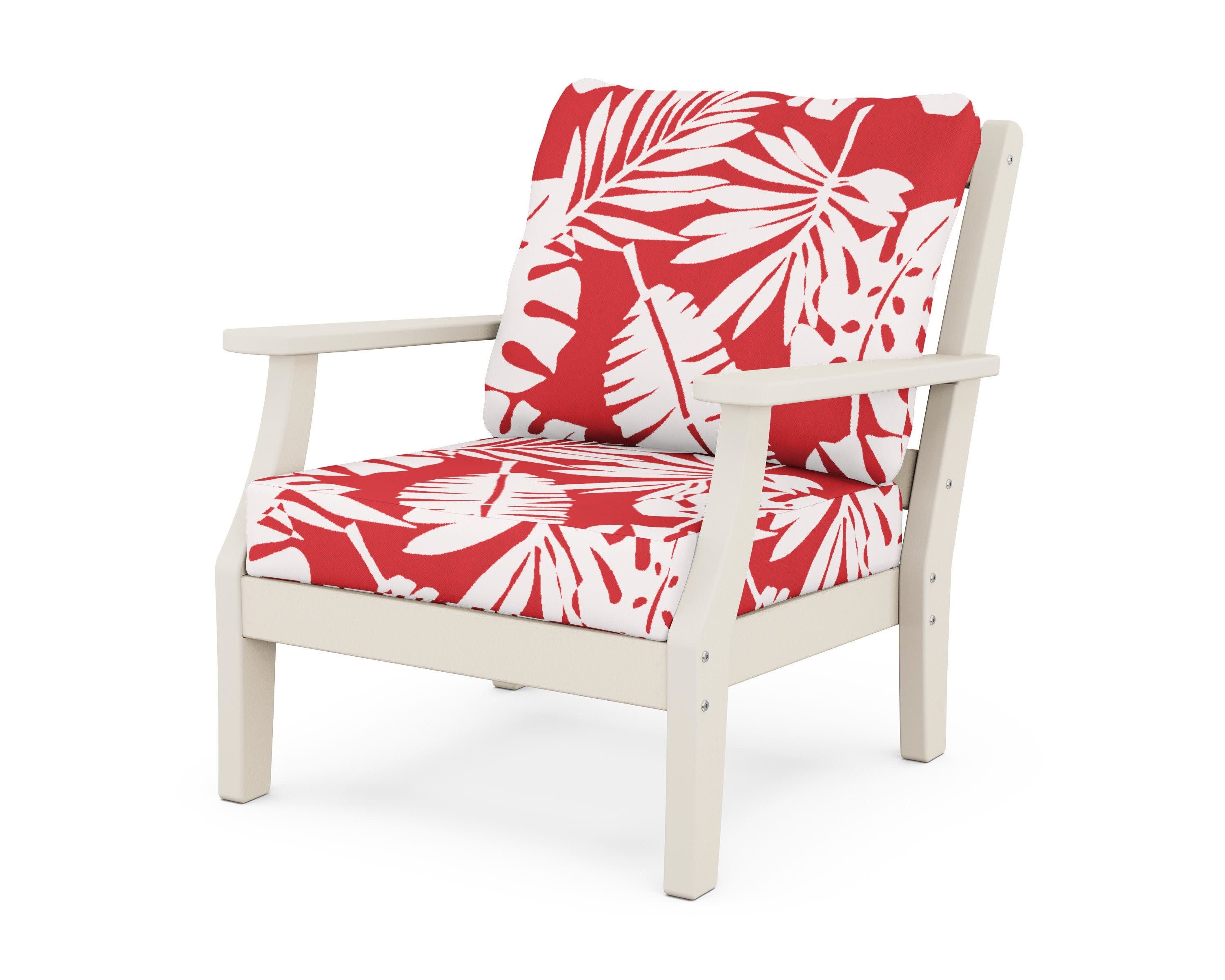 Chinoiserie Deep Seating Chair in Sand / Leaf Crimson