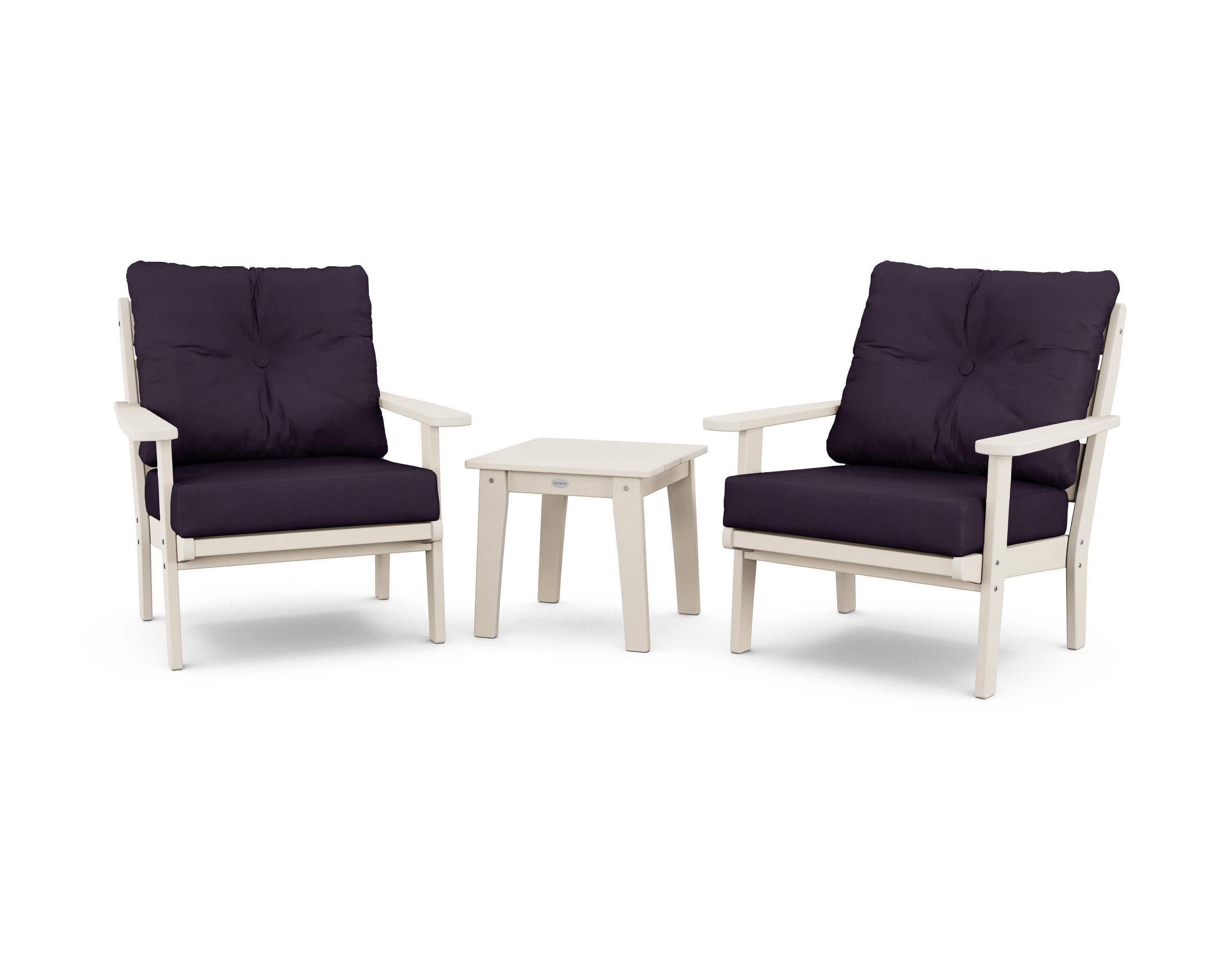 Lakeside 3-Piece Deep Seating Chair Set in Sand / Navy Linen