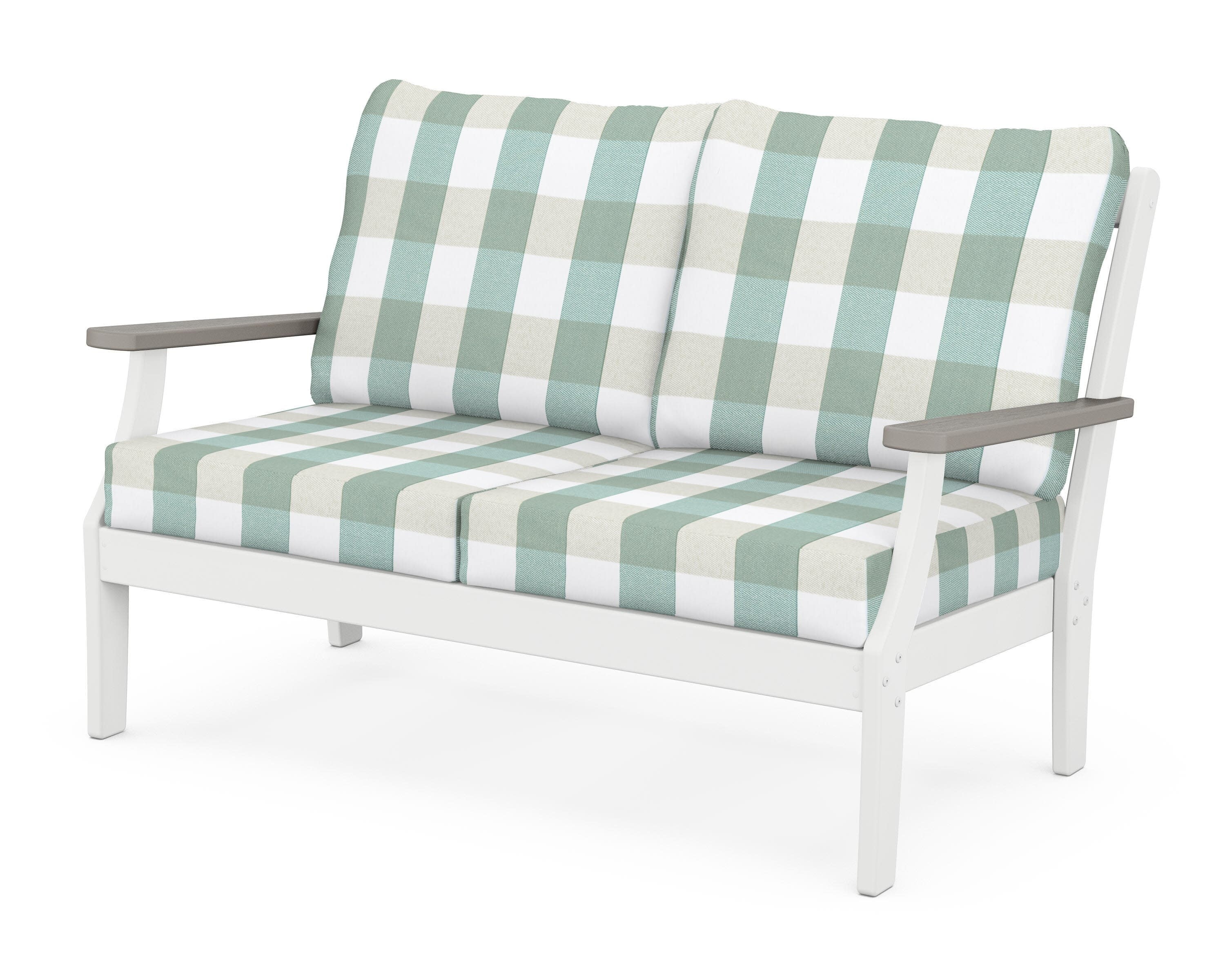 Braxton Deep Seating Loveseat in White / Driftwood / Buffalo Plaid Glacier Spa