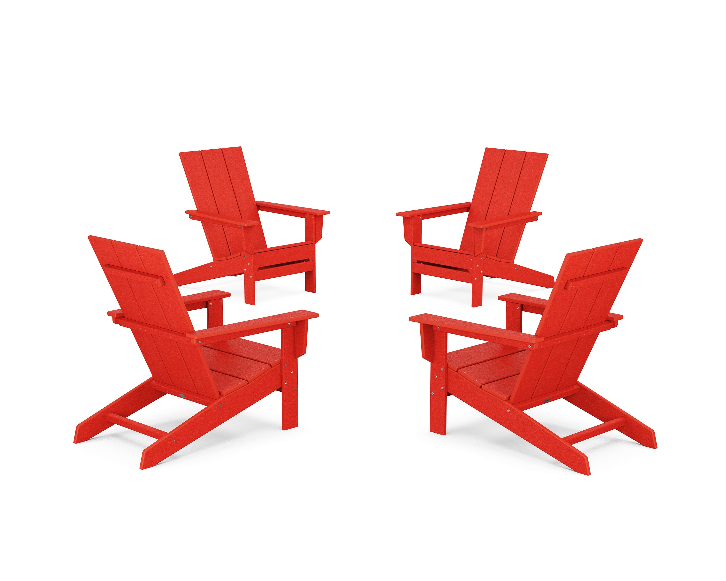 4-Piece Modern Studio Adirondack Chair Conversation Set in Sunset Red