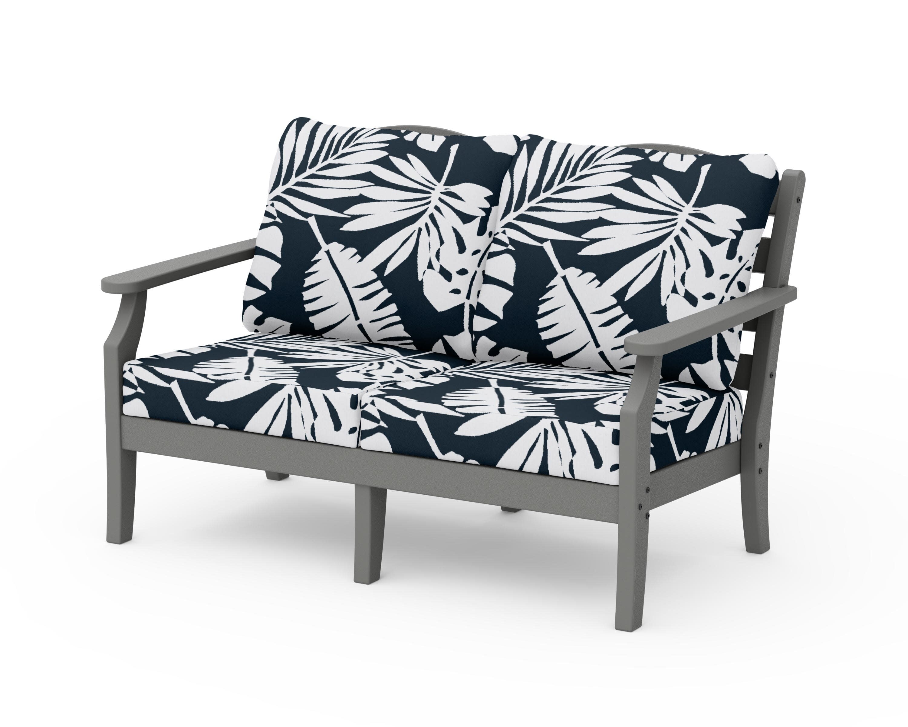 Savannah Deep Seating Loveseat in Slate Grey / Leaf Marine Indigo