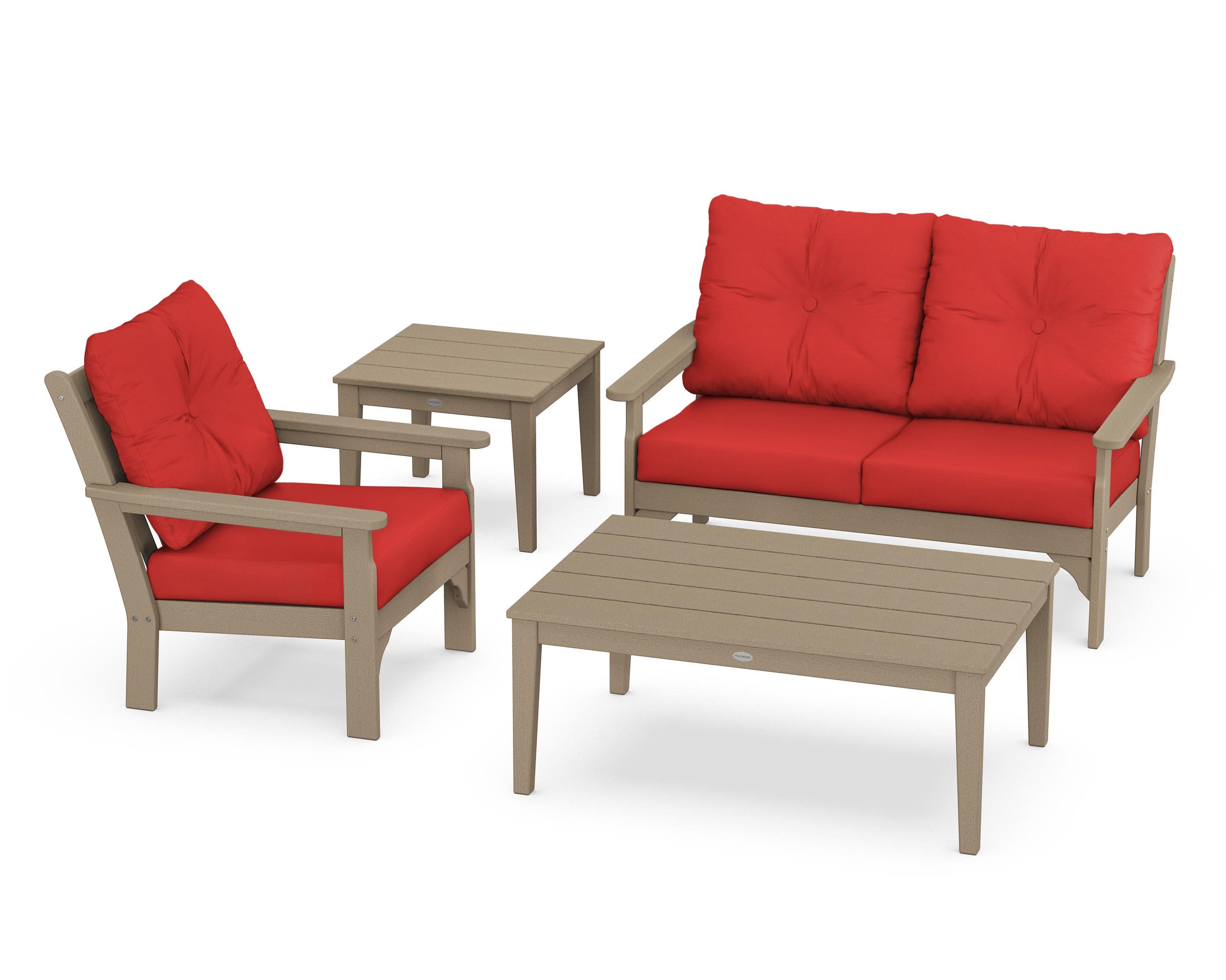 Vineyard 4-Piece Deep Seating Set in Vintage Sahara / Crimson Linen