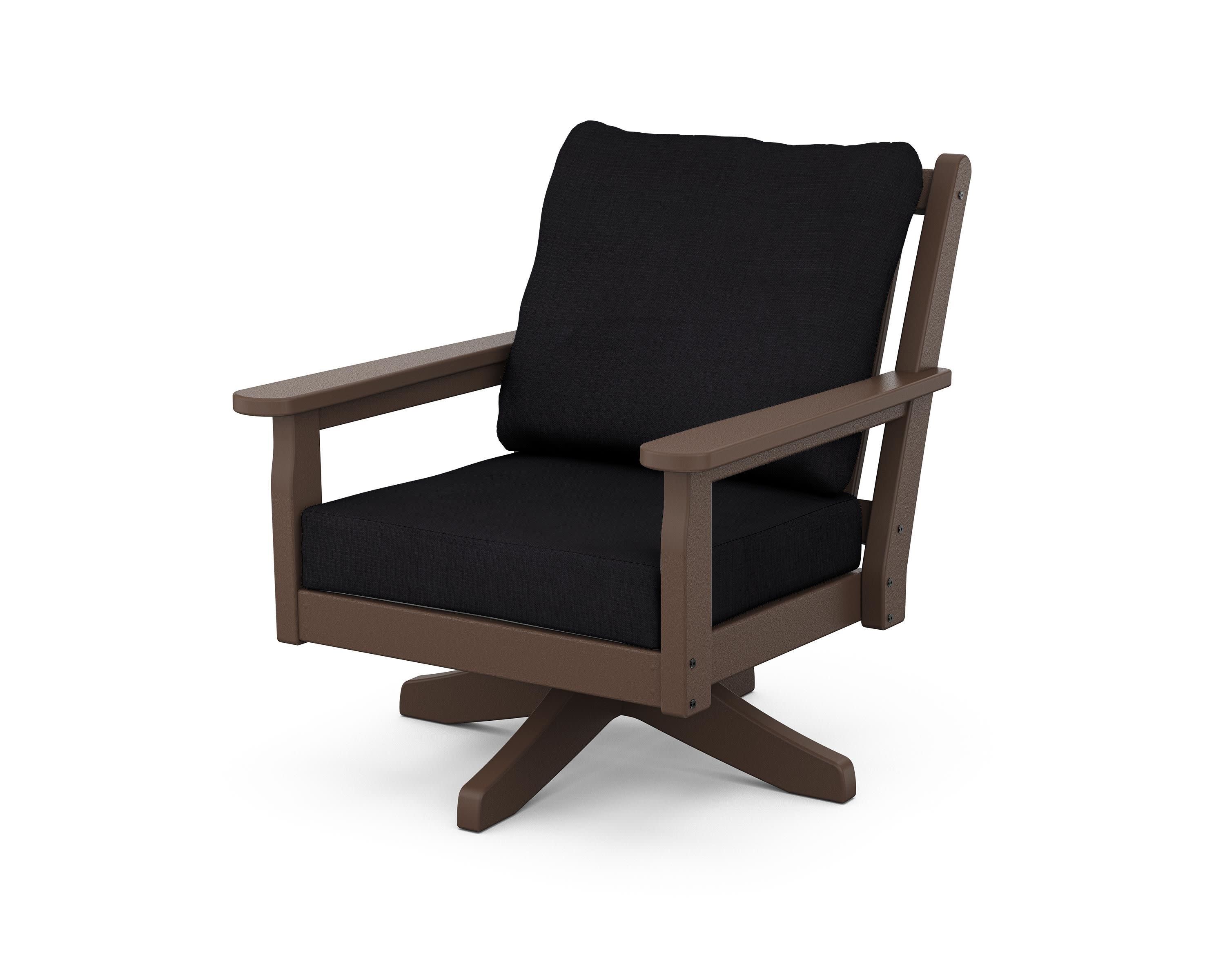 Chippendale Deep Seating Swivel Chair in Mahogany / Midnight Linen