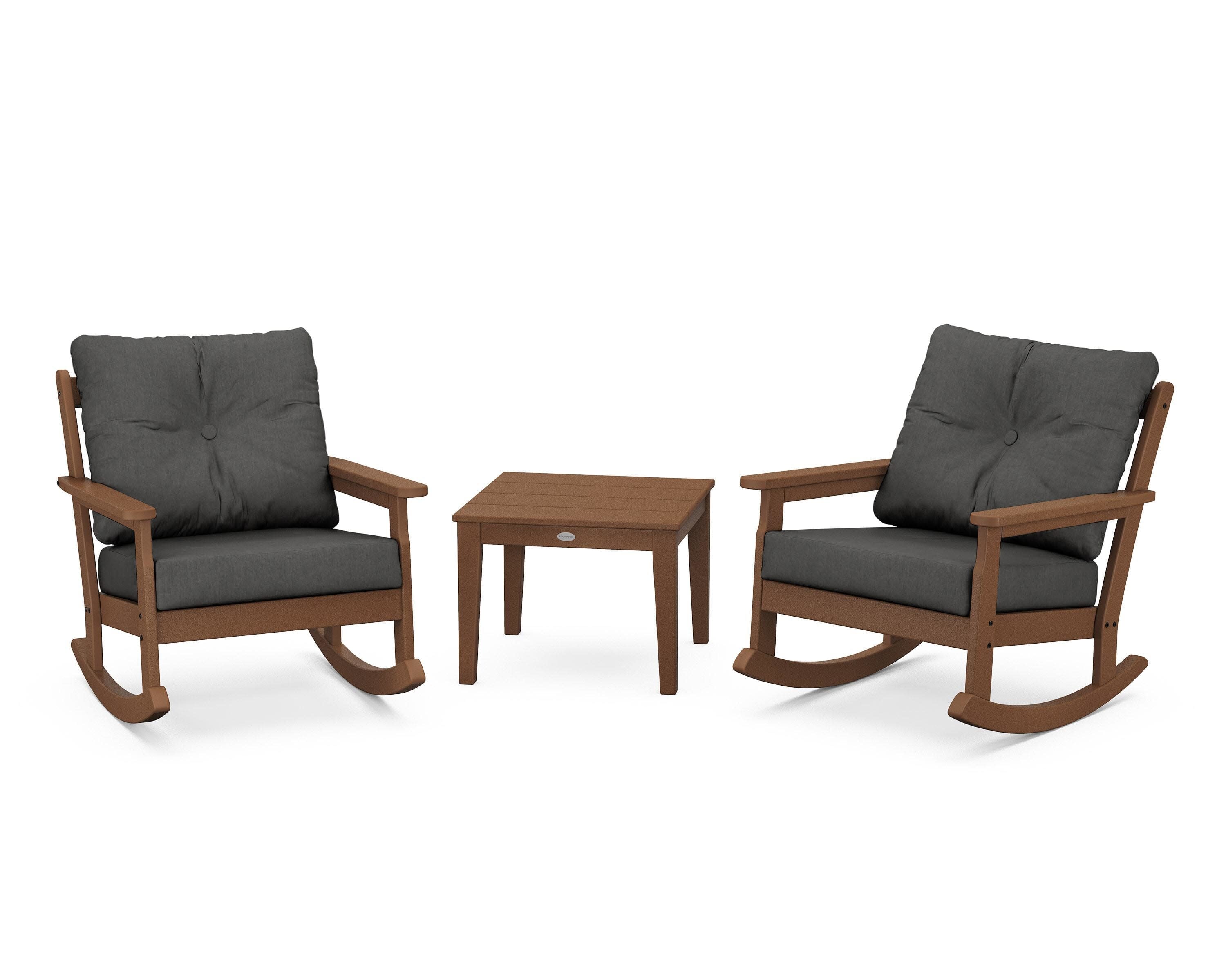 Vineyard 3-Piece Deep Seating Rocker Set in Teak / Spectrum Carbon