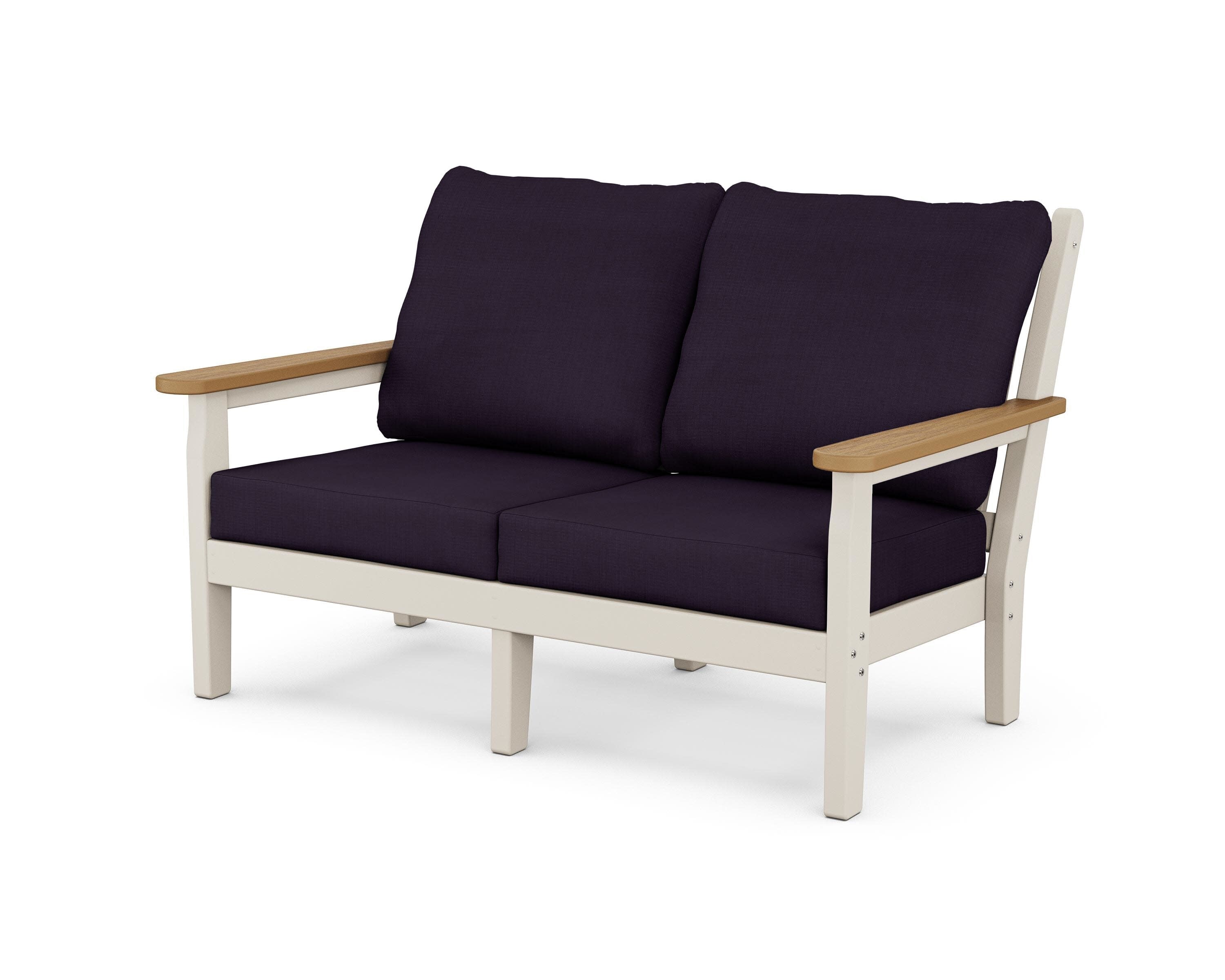Chippendale Deep Seating Loveseat in Sand / Natural / Navy Linen
