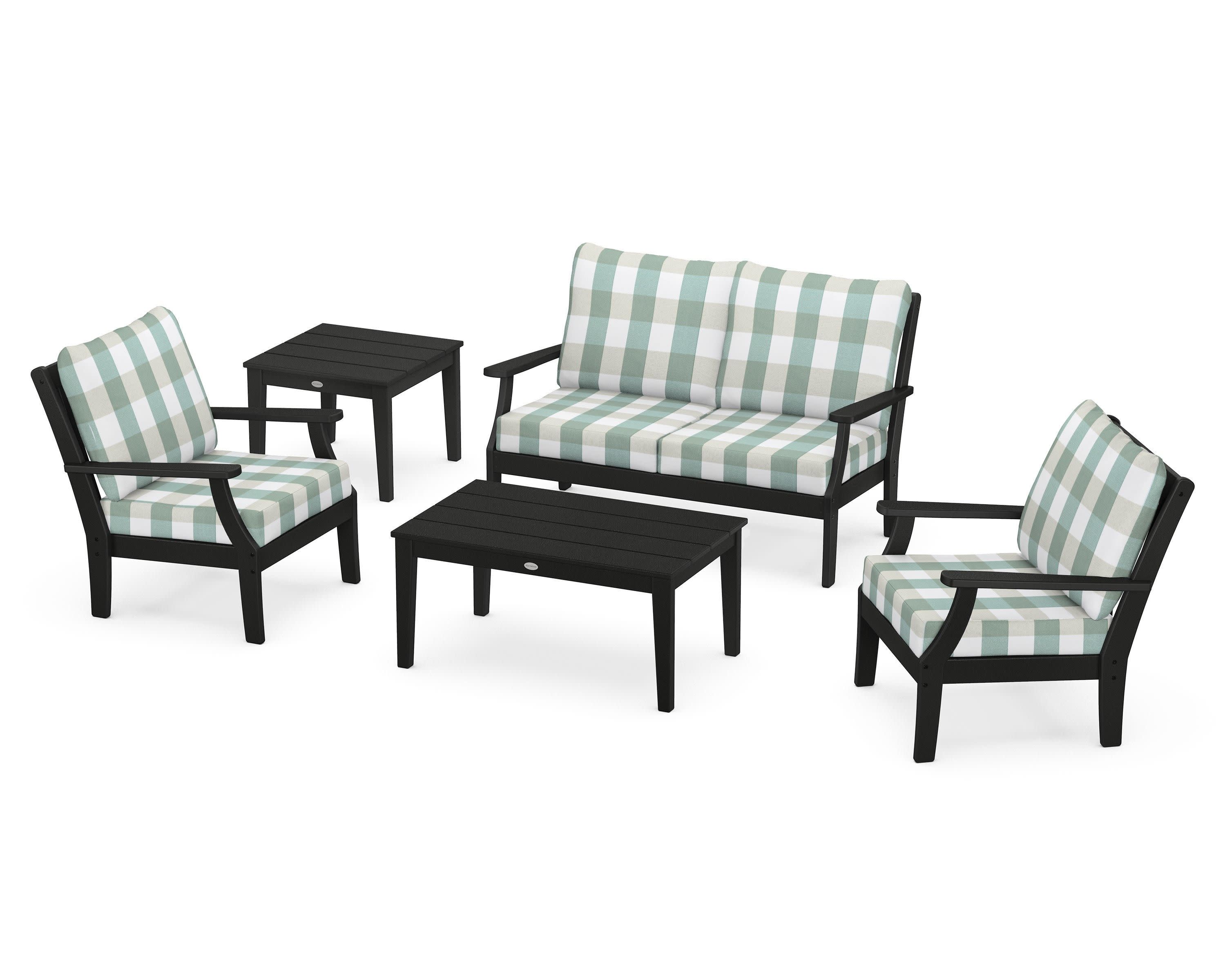 Braxton 5-Piece Deep Seating Set in Black / Buffalo Plaid Glacier Spa