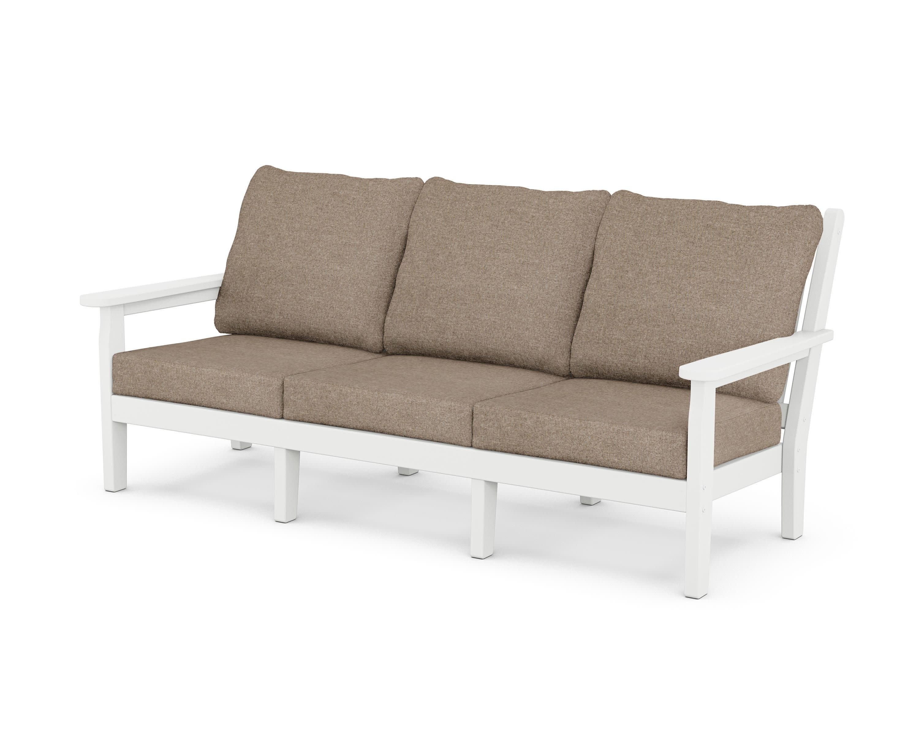Chippendale Deep Seating Sofa in White / Spiced Burlap