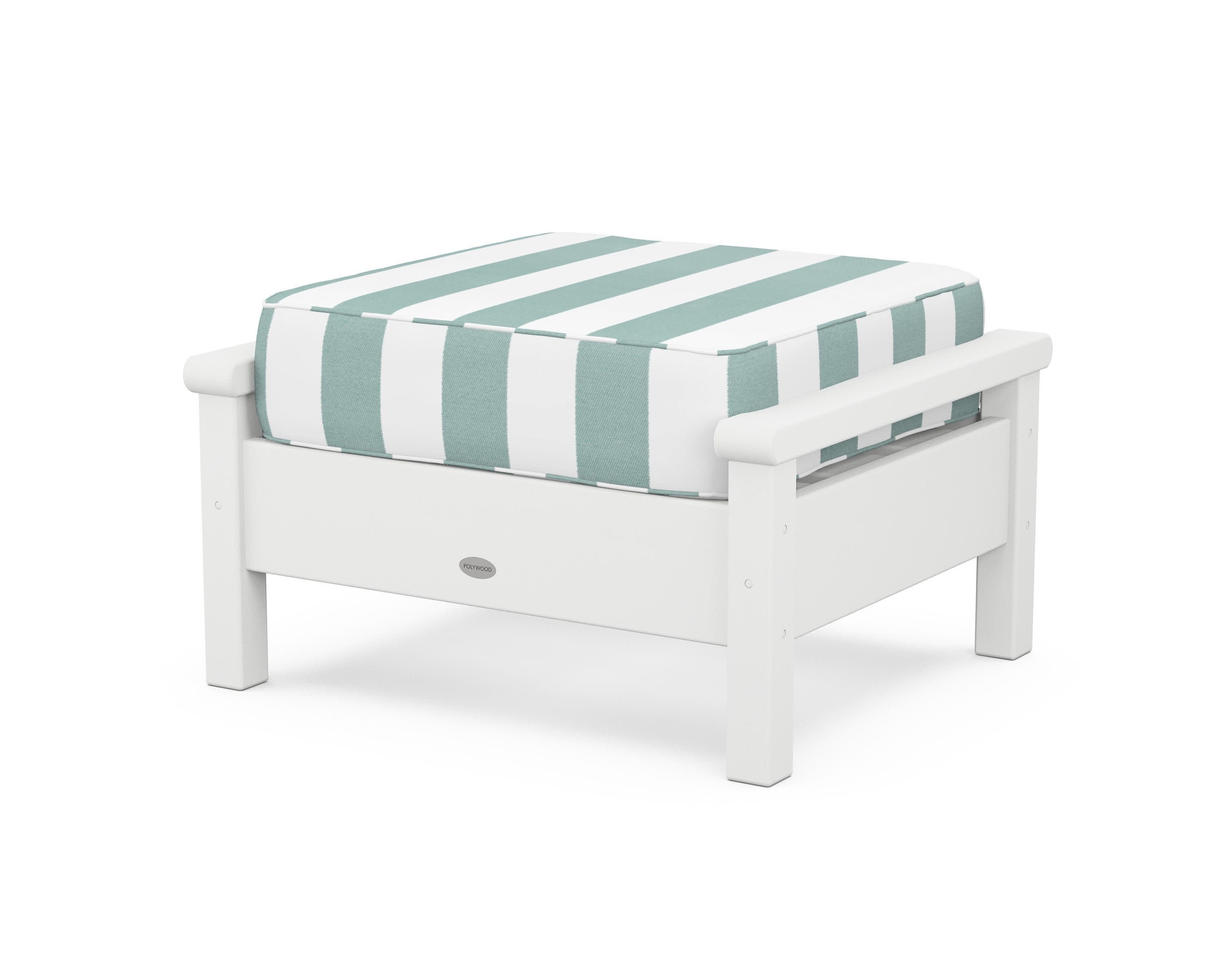 Harbour Deep Seating Ottoman in White / Cabana Stripe Glacier Spa
