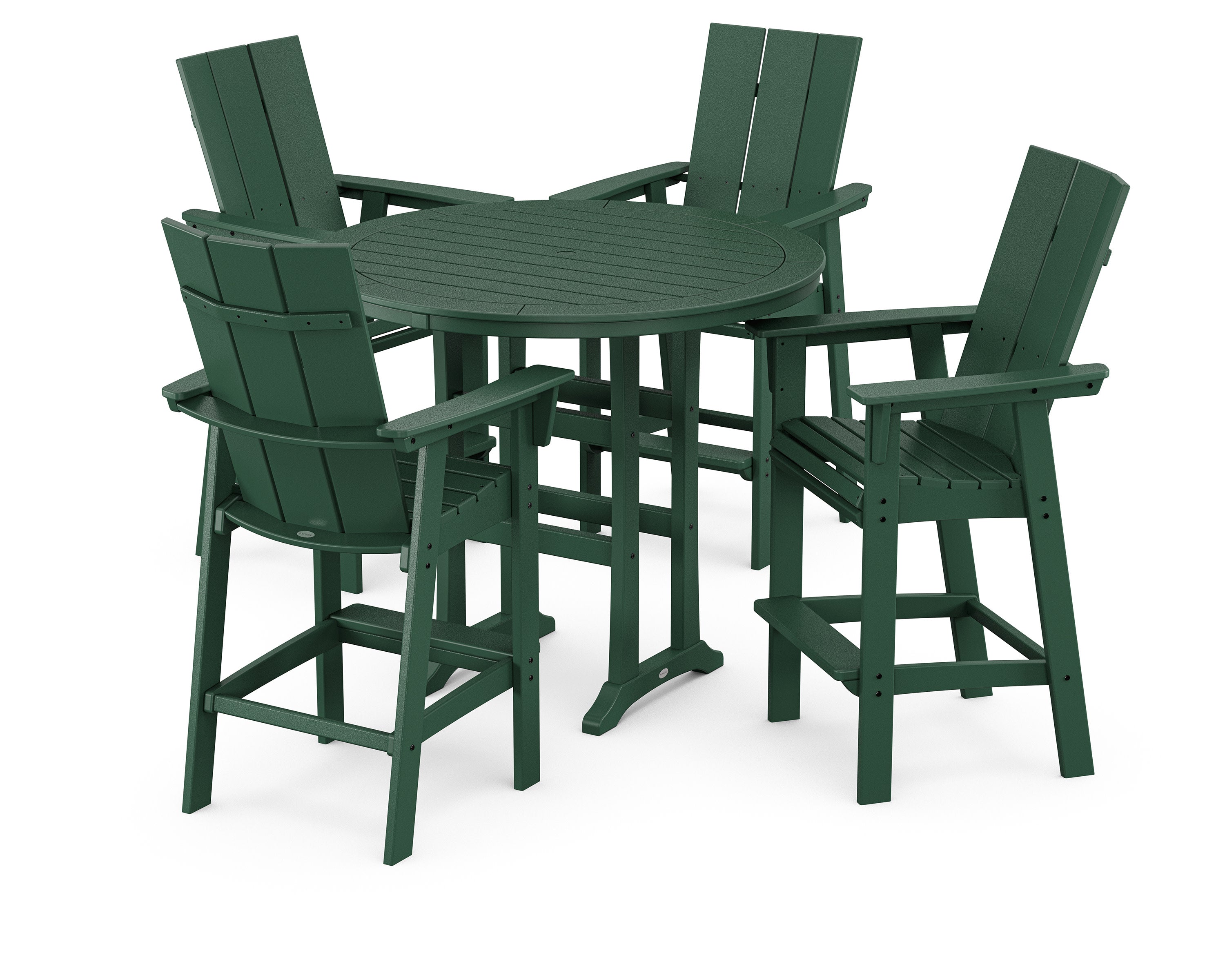 Modern Curveback Adirondack 5-Piece Nautical Trestle Bar Set in Green