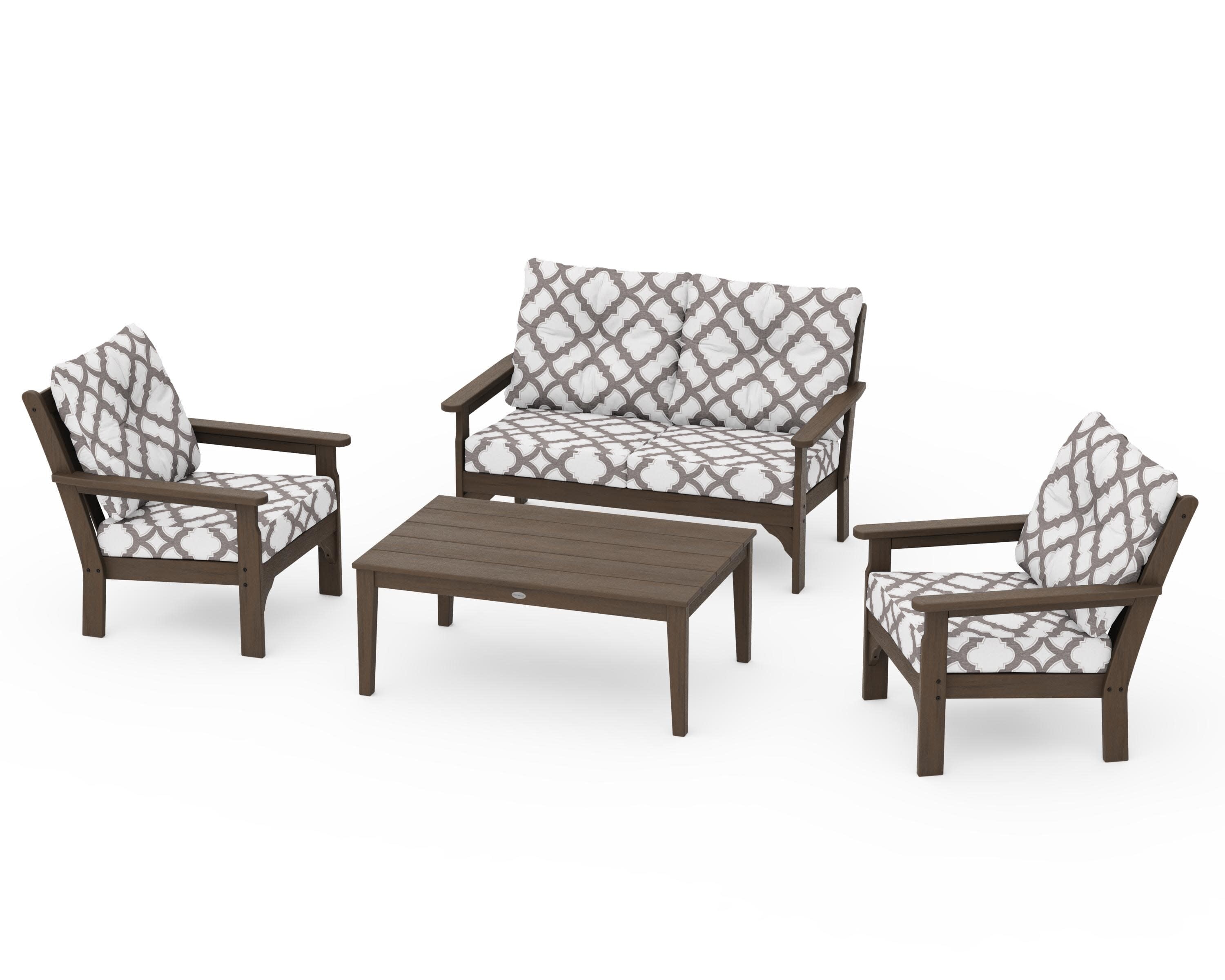 Vineyard 4-Piece Deep Seating Set in Kona / Trellis Grey Mist