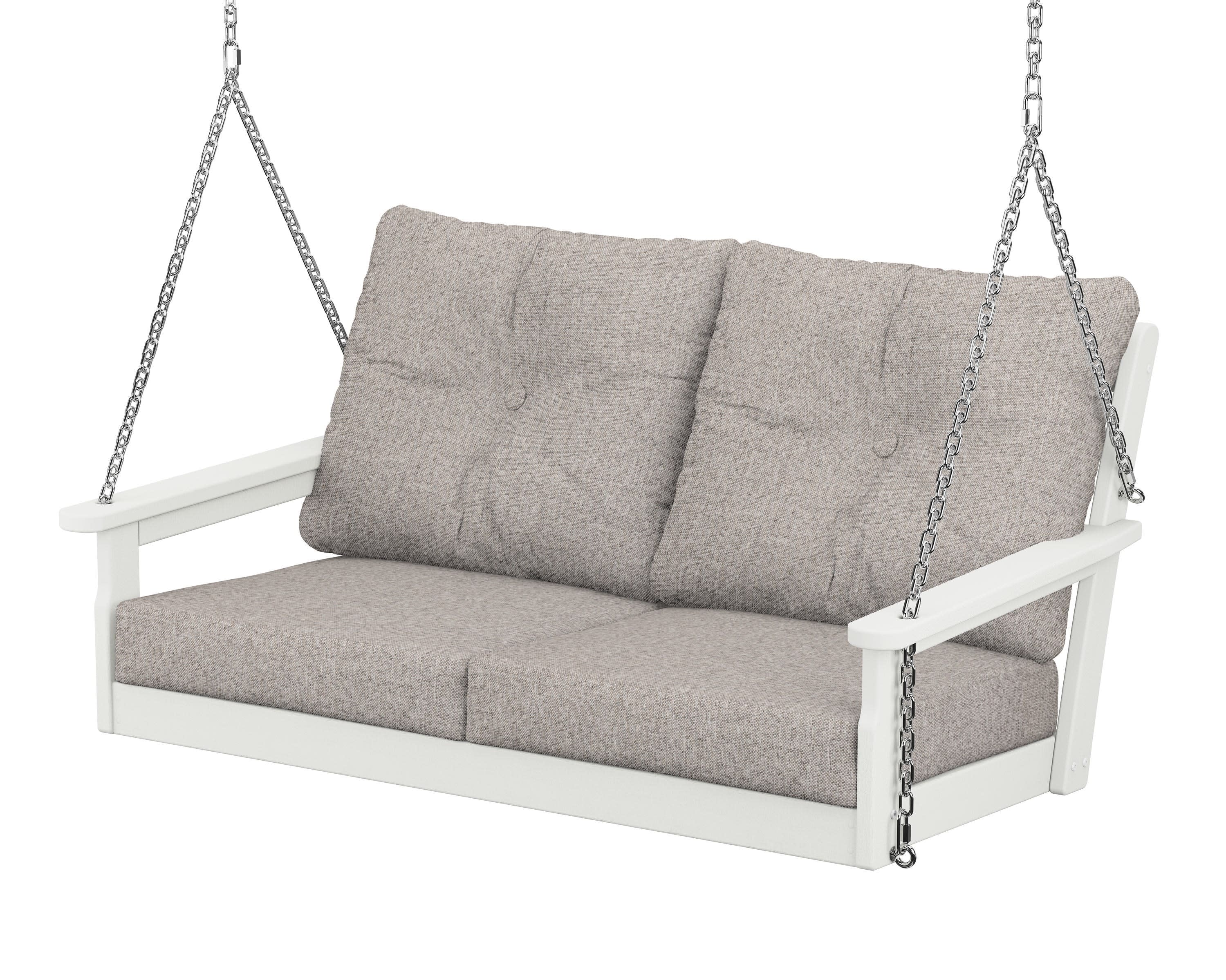 Vineyard Deep Seating Swing in Vintage White / Weathered Tweed