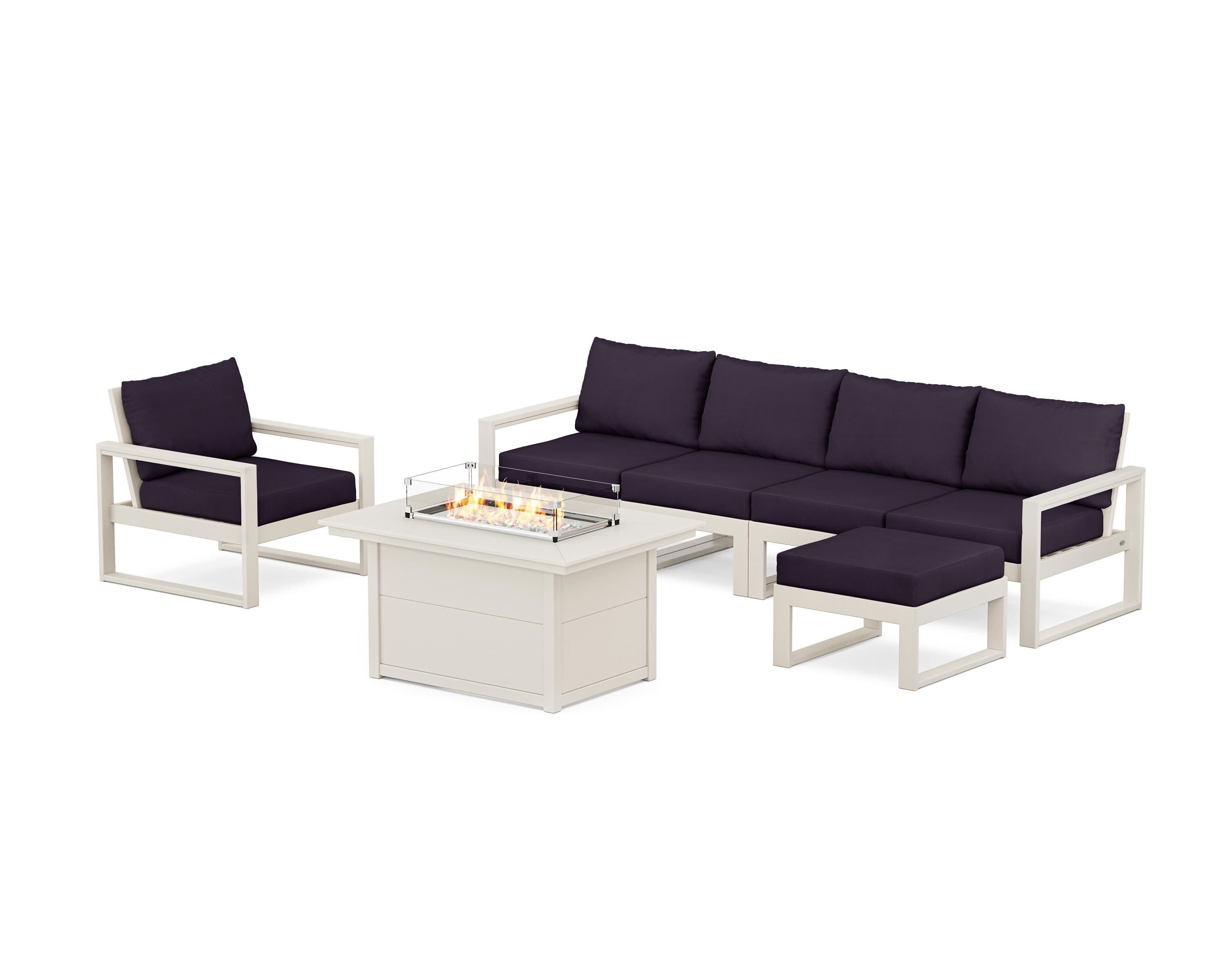 EDGE Sectional Lounge and Fire Pit Set in Sand / Navy Linen