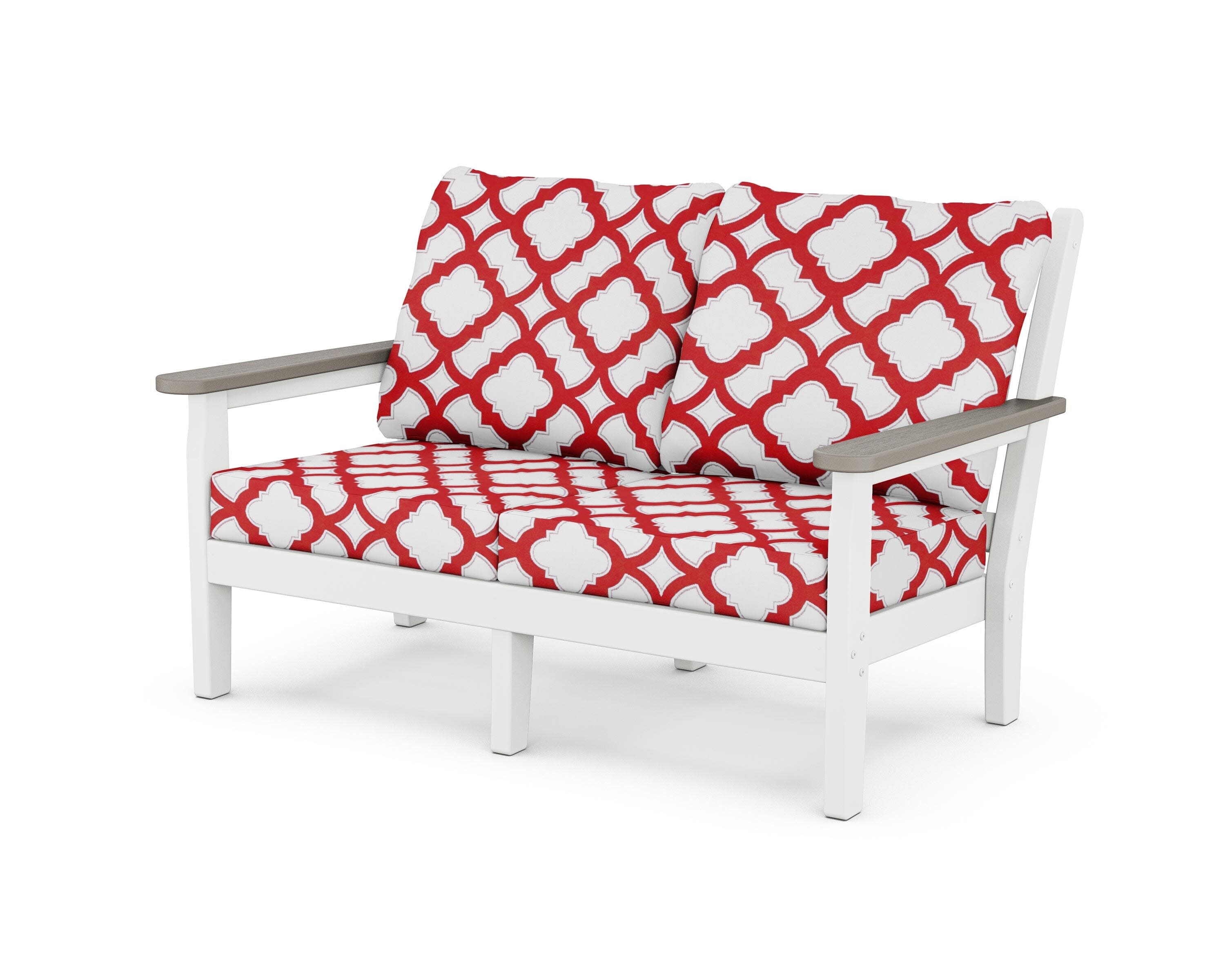 Chippendale Deep Seating Loveseat in White / Driftwood / Trellis Crimson