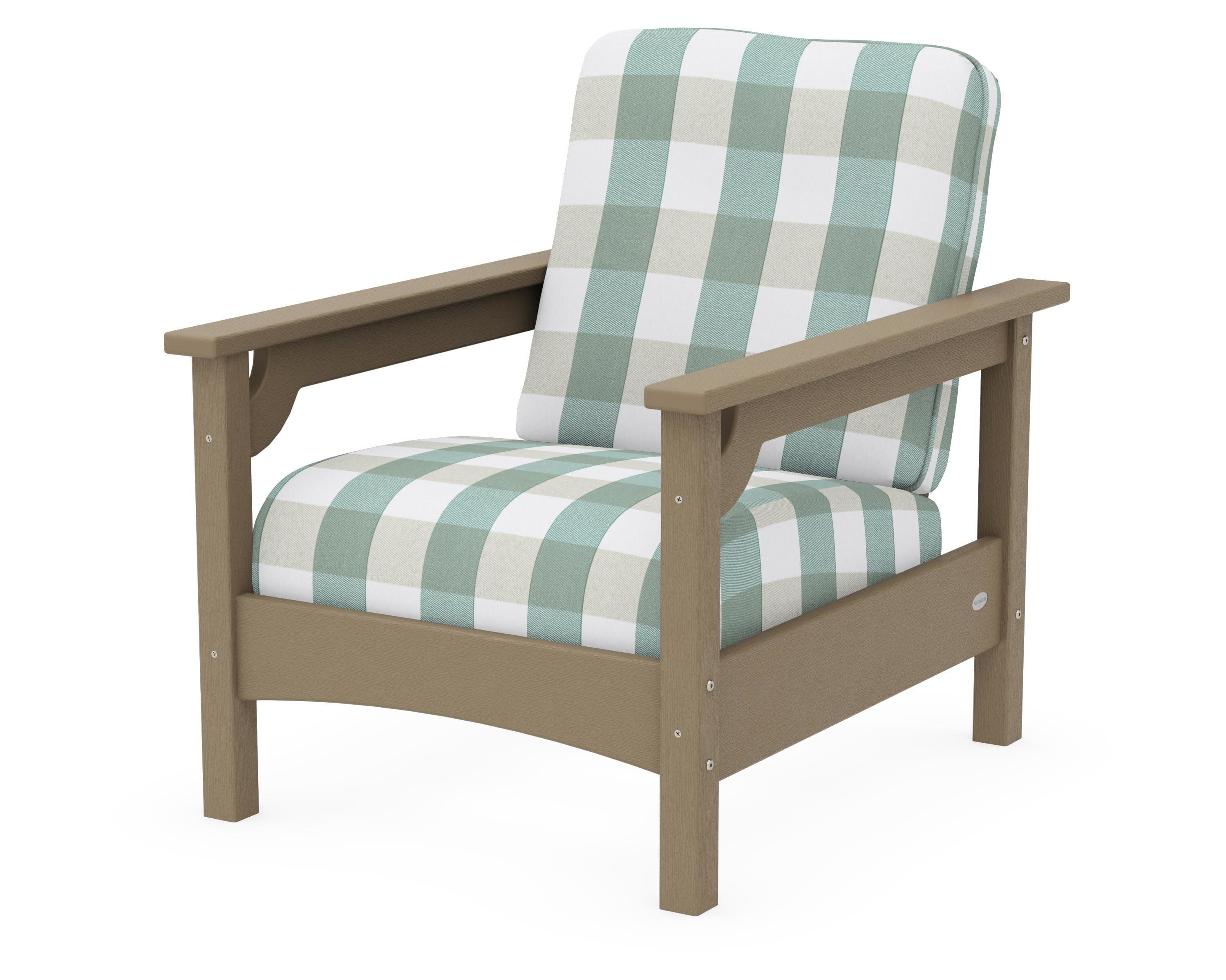 Club Chair in Vintage Sahara / Buffalo Plaid Glacier Spa