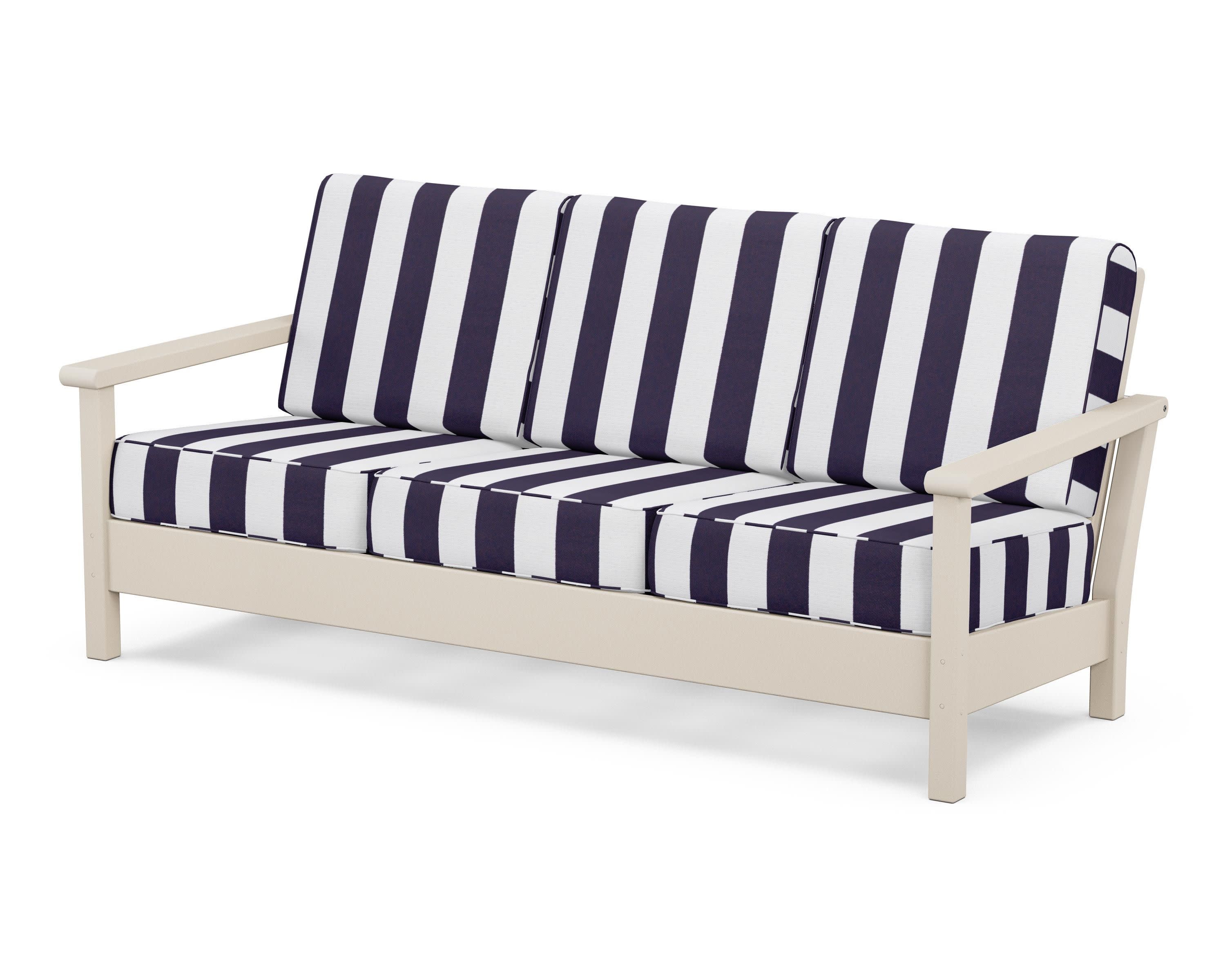 Harbour Deep Seating Sofa in Sand / Cabana Stripe Navy