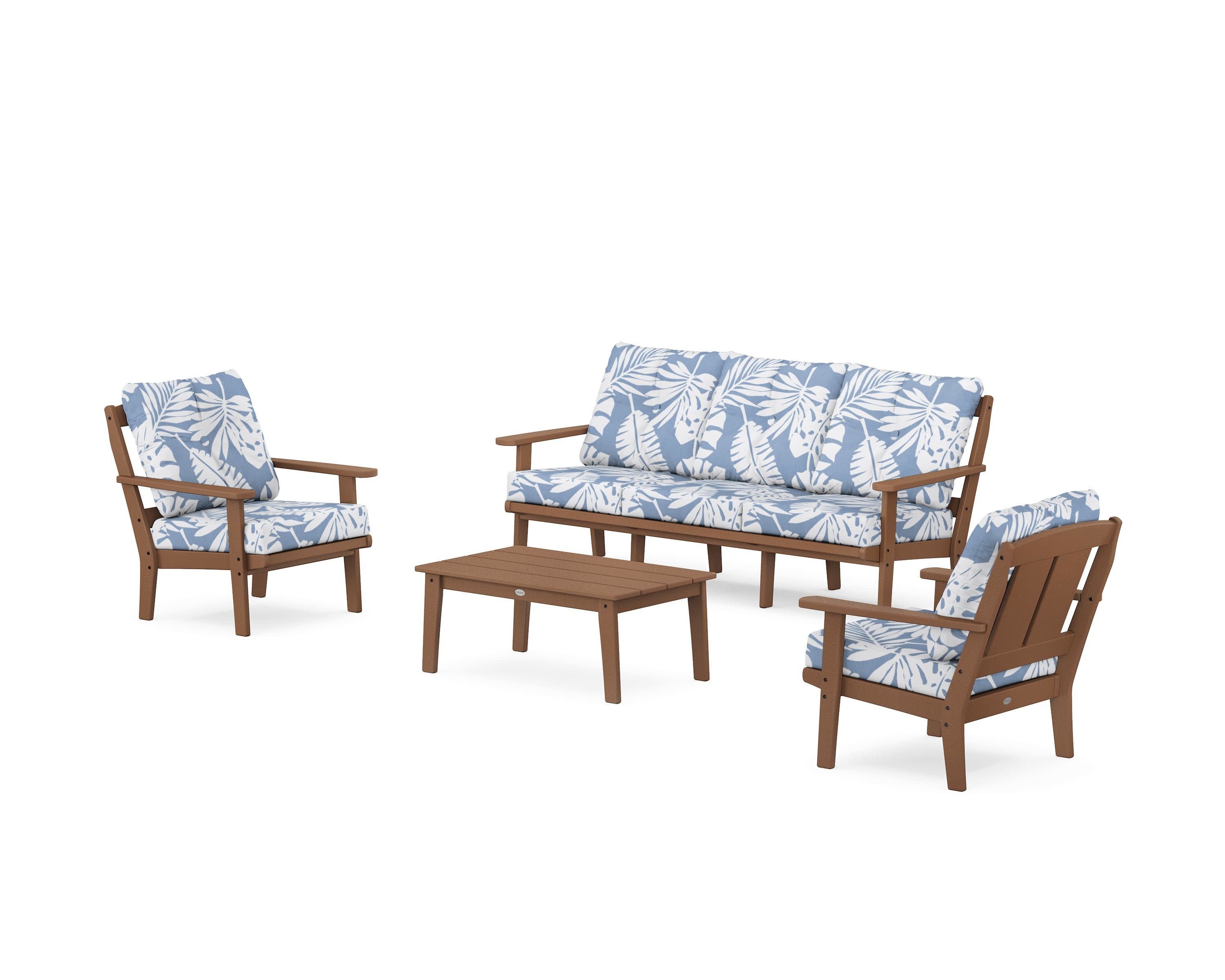 Mission 4-Piece Deep Seating Set with Sofa in Teak / Leaf Sky Blue