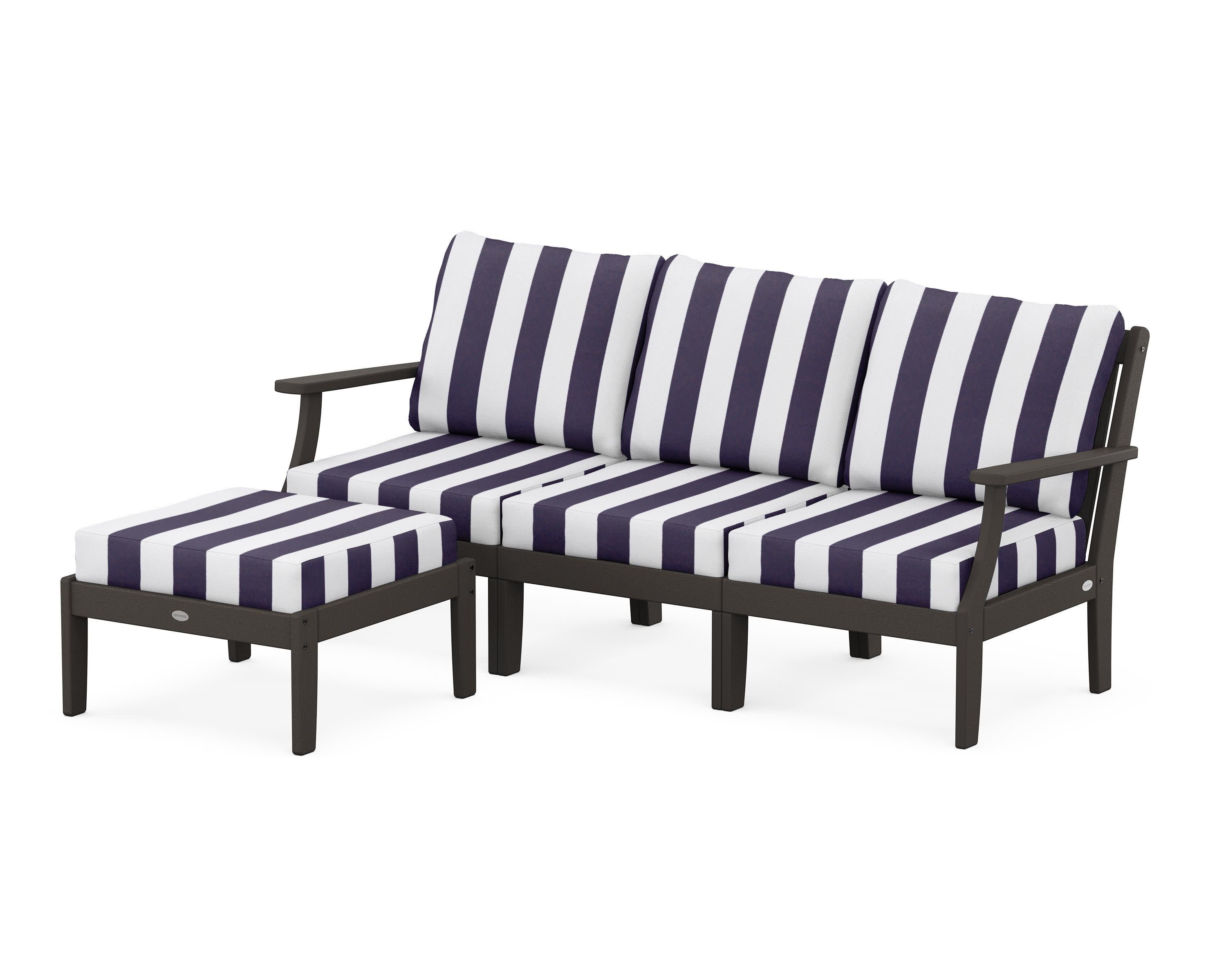 Braxton Modular 4-Piece Deep Seating Set with Ottoman in Vintage Coffee / Cabana Stripe Navy