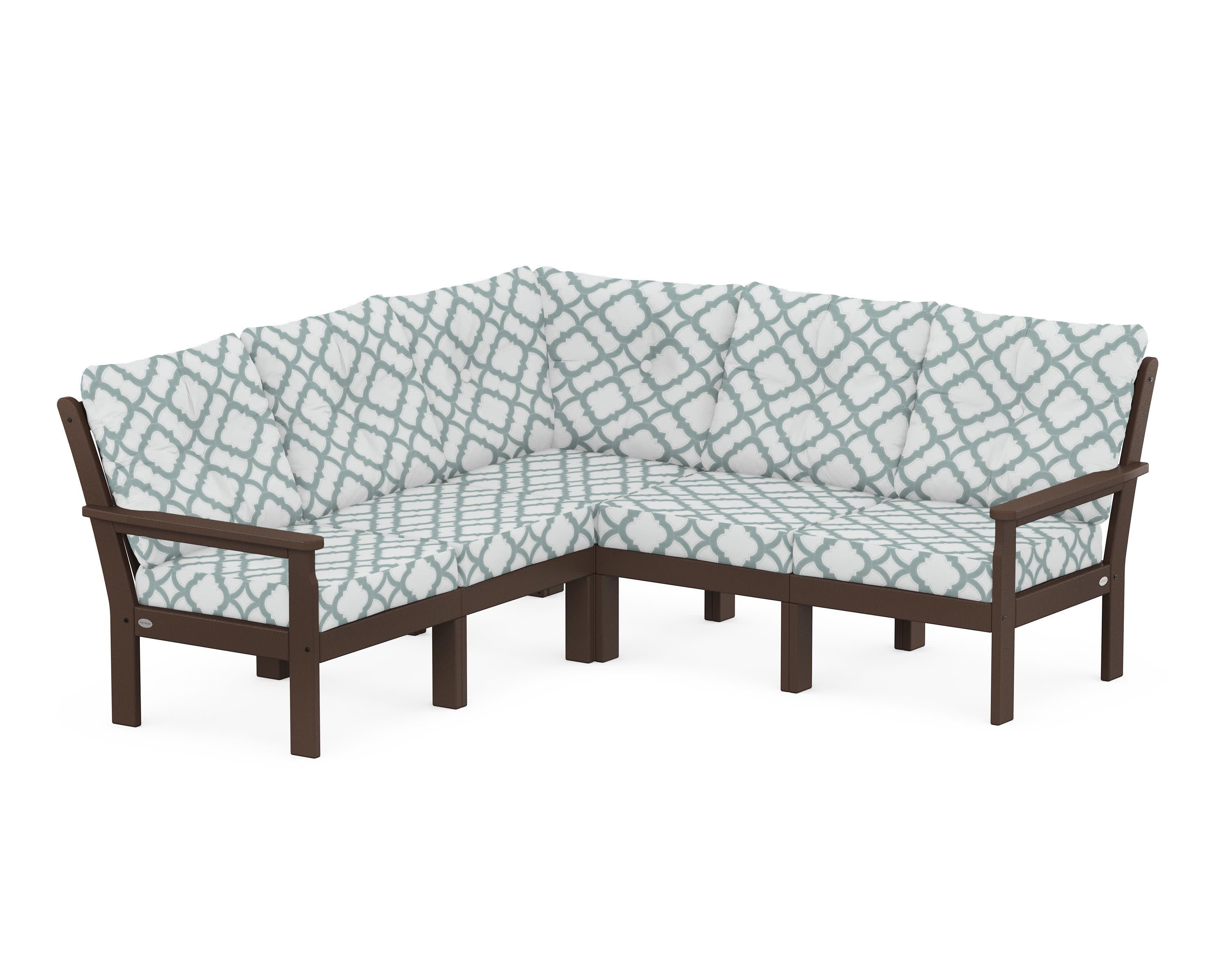 Vineyard 5-Piece Sectional in Mahogany / Trellis Glacier Spa