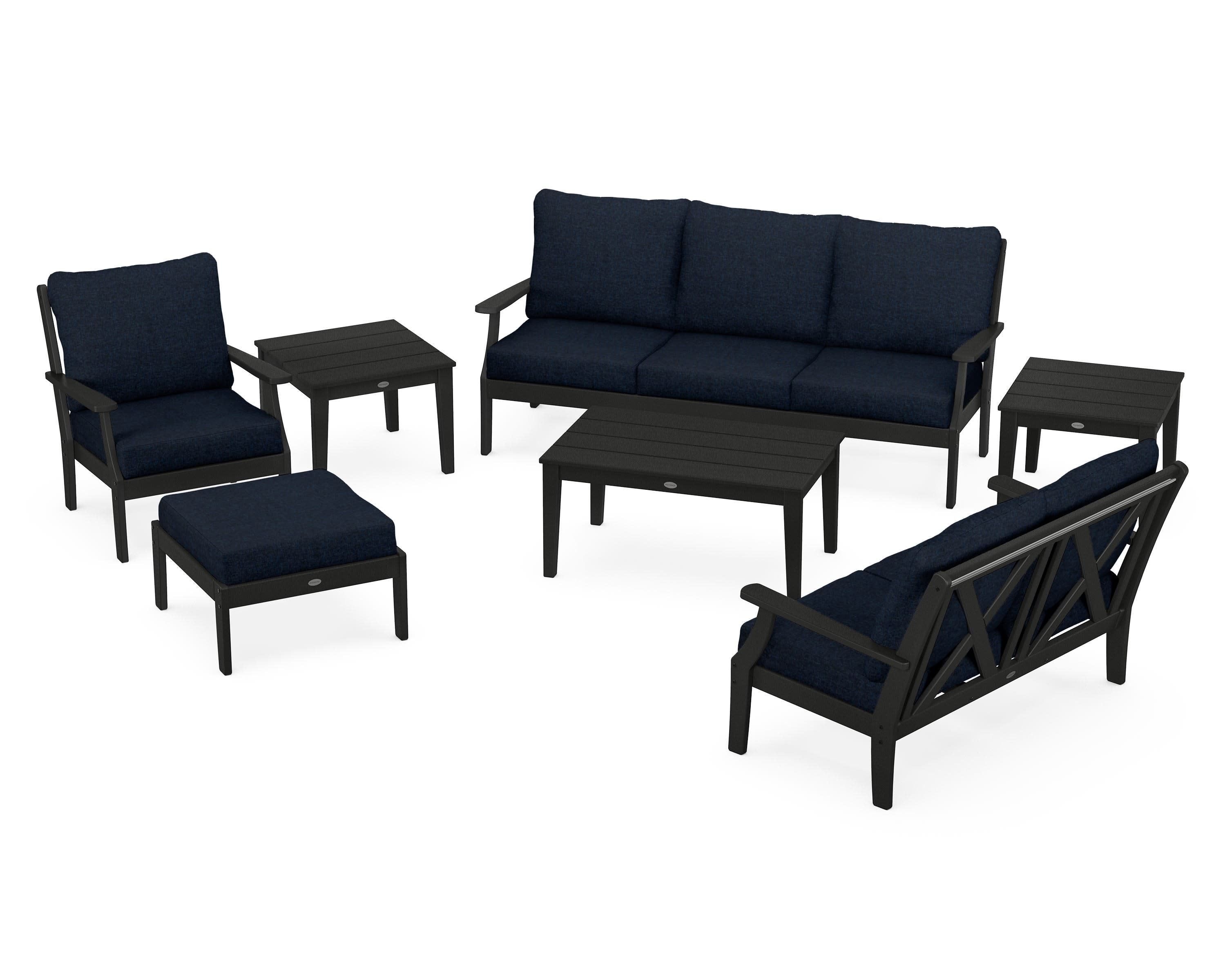 Braxton 7-Piece Deep Seating Set in Black / Marine Indigo