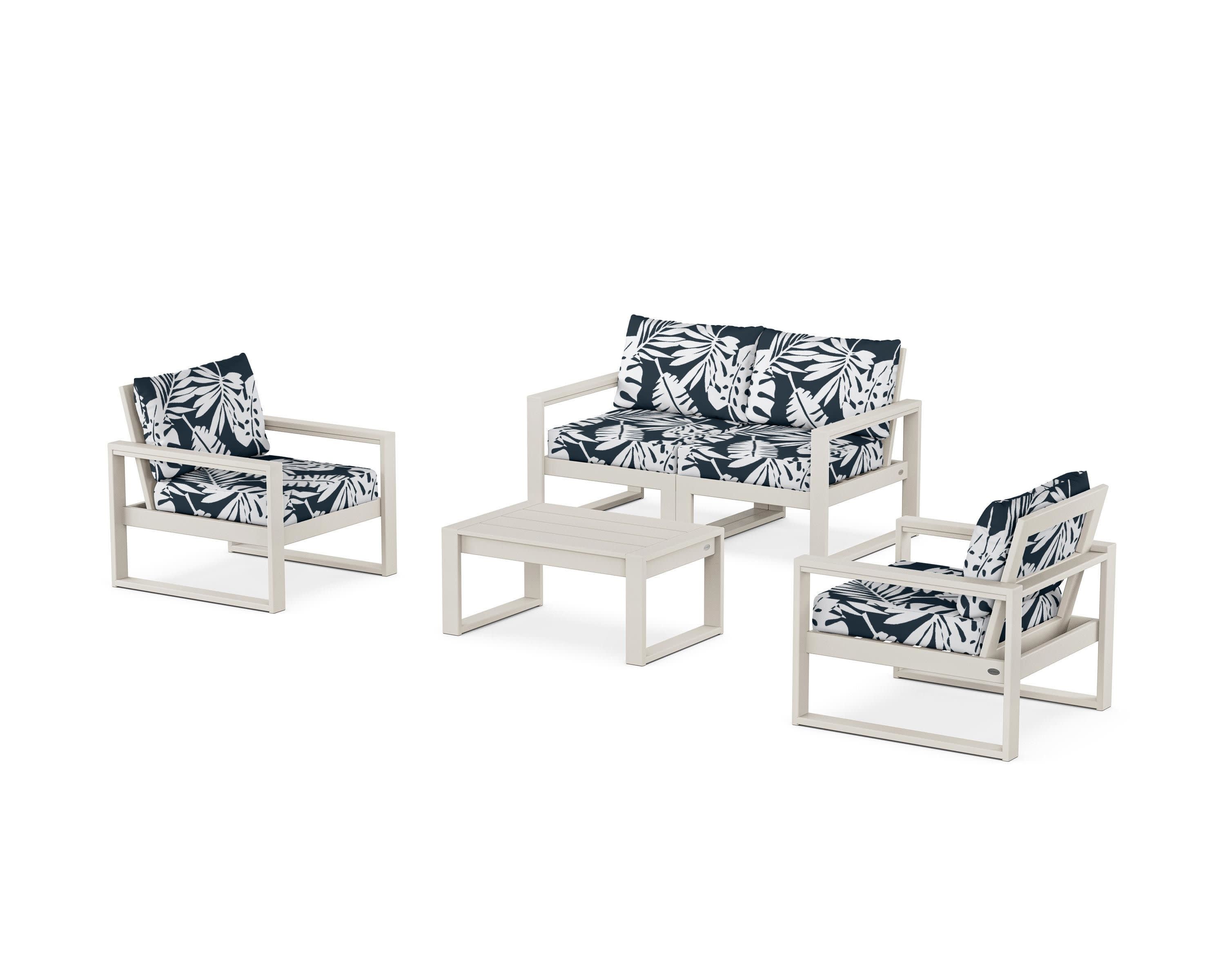 EDGE Sectional 4-Piece Deep Seating Set with Loveseat in Sand / Leaf Marine Indigo