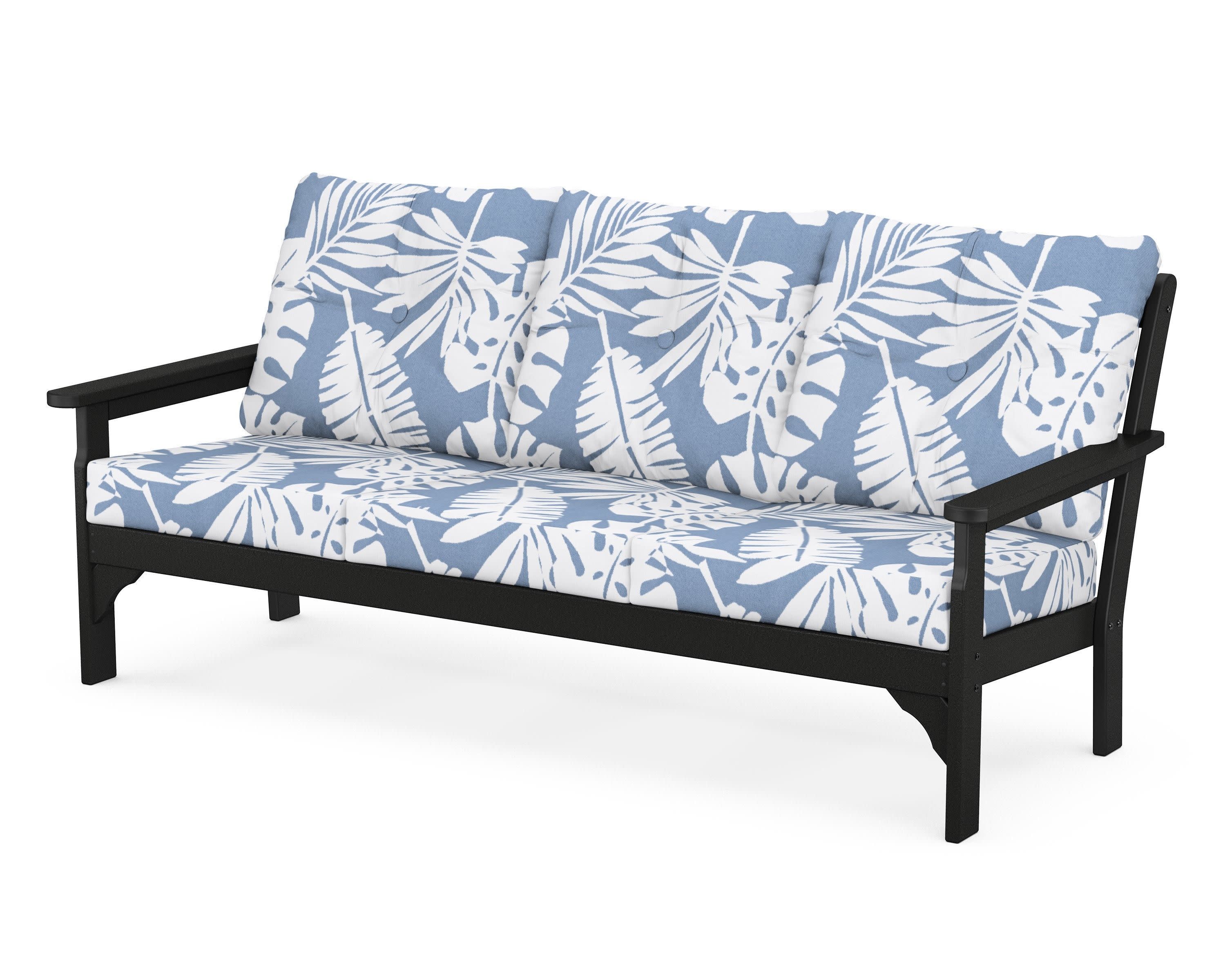 Vineyard Deep Seating Sofa in Black / Leaf Sky Blue