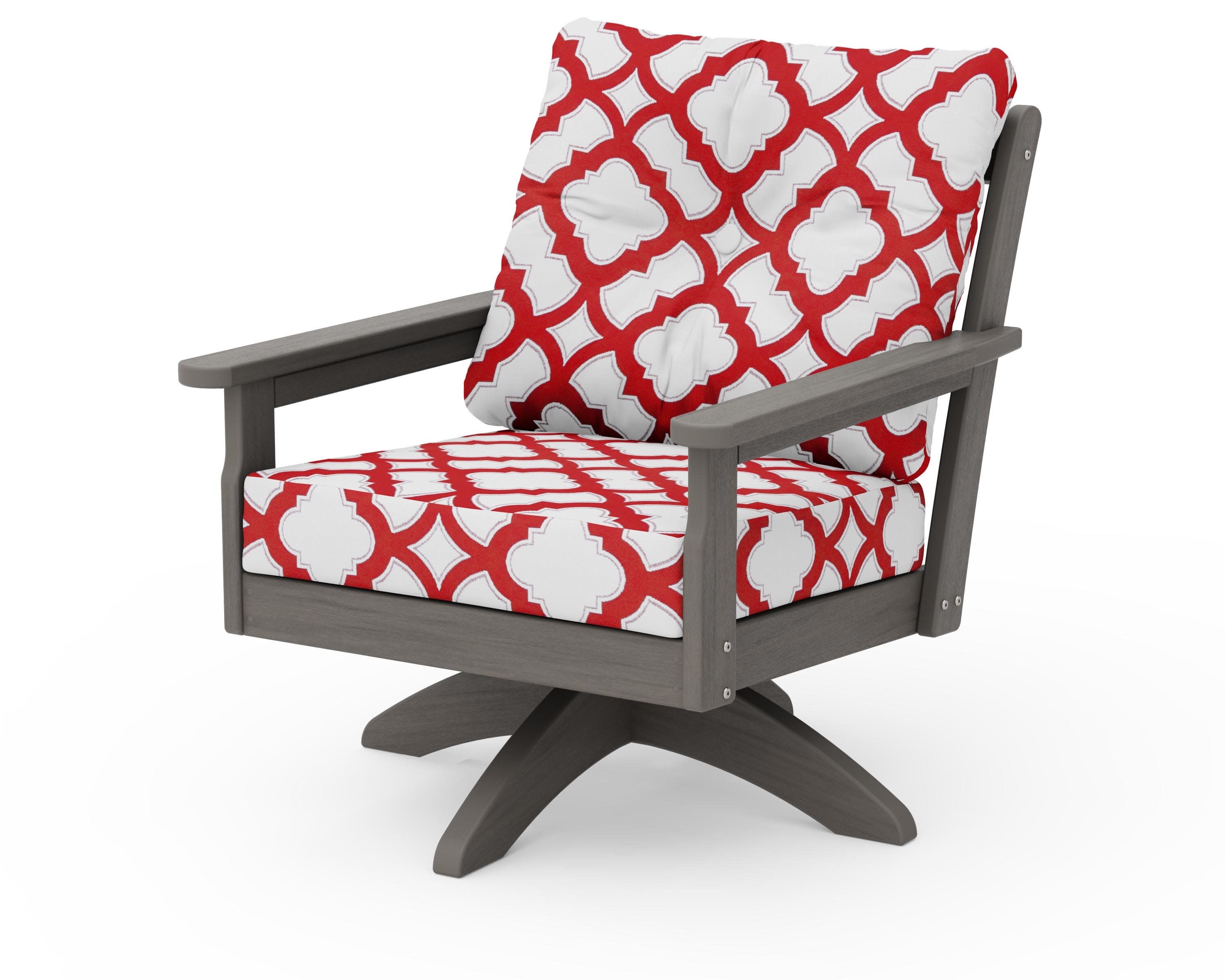 Vineyard Deep Seating Swivel Chair in Driftwood / Trellis Crimson