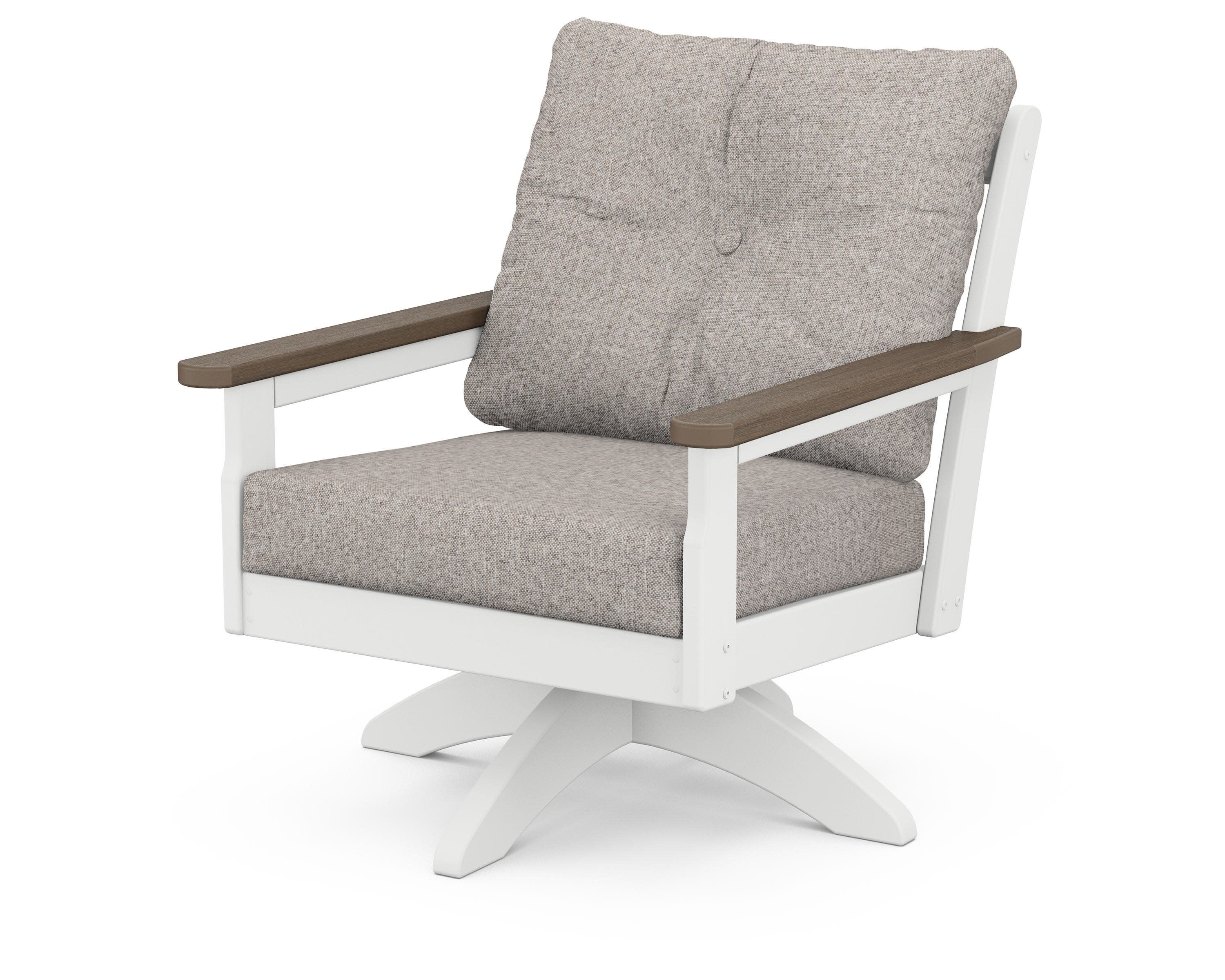 Vineyard Deep Seating Swivel Chair in White / Kona / Weathered Tweed