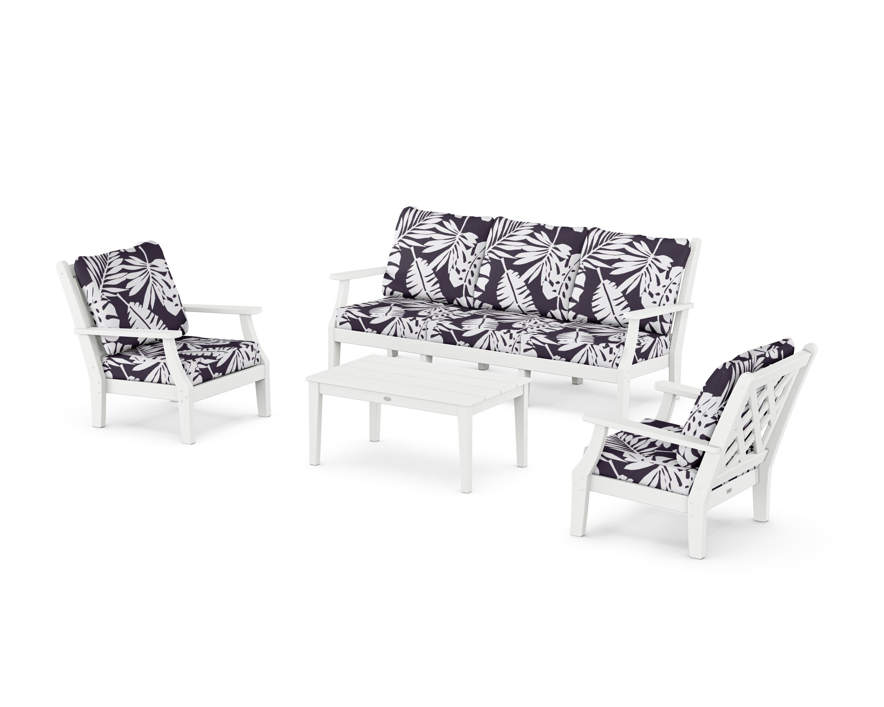 Wovendale 4-Piece Deep Seating Set with Sofa in White / Leaf Navy