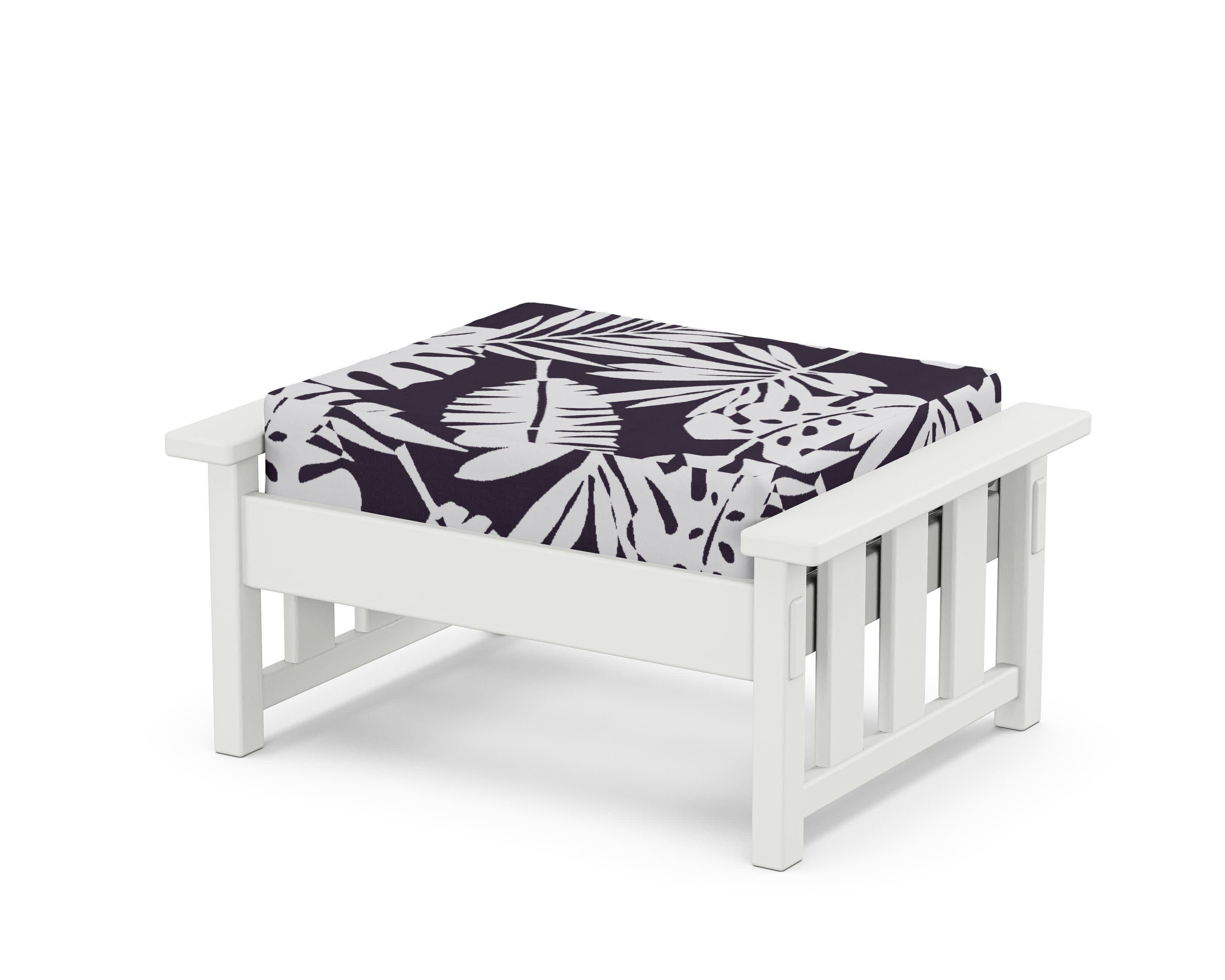 Acadia Deep Seating Ottoman in White / Leaf Navy