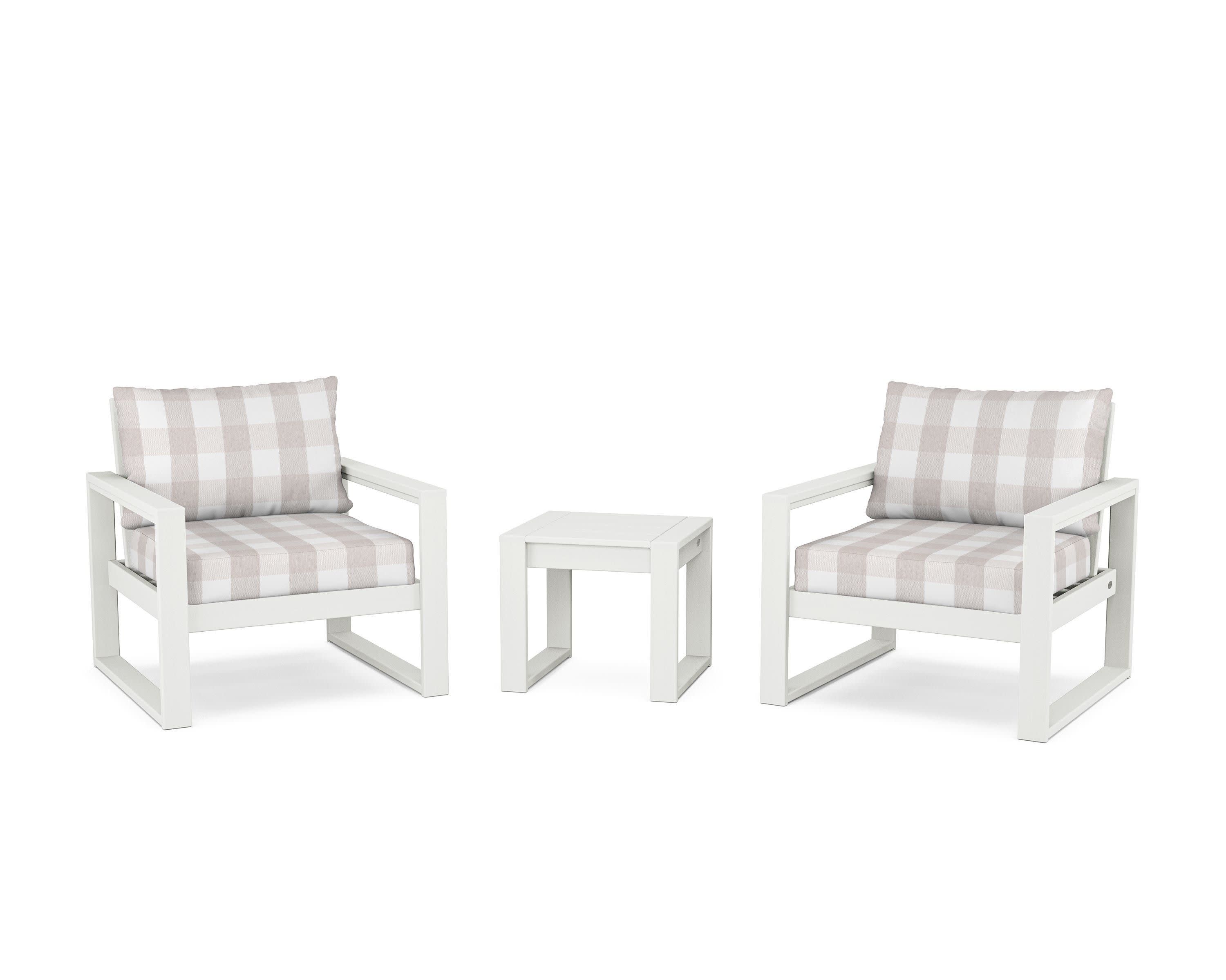 EDGE Sectional 3-Piece Deep Seating Set in Vintage White / Buffalo Plaid Dune Burlap