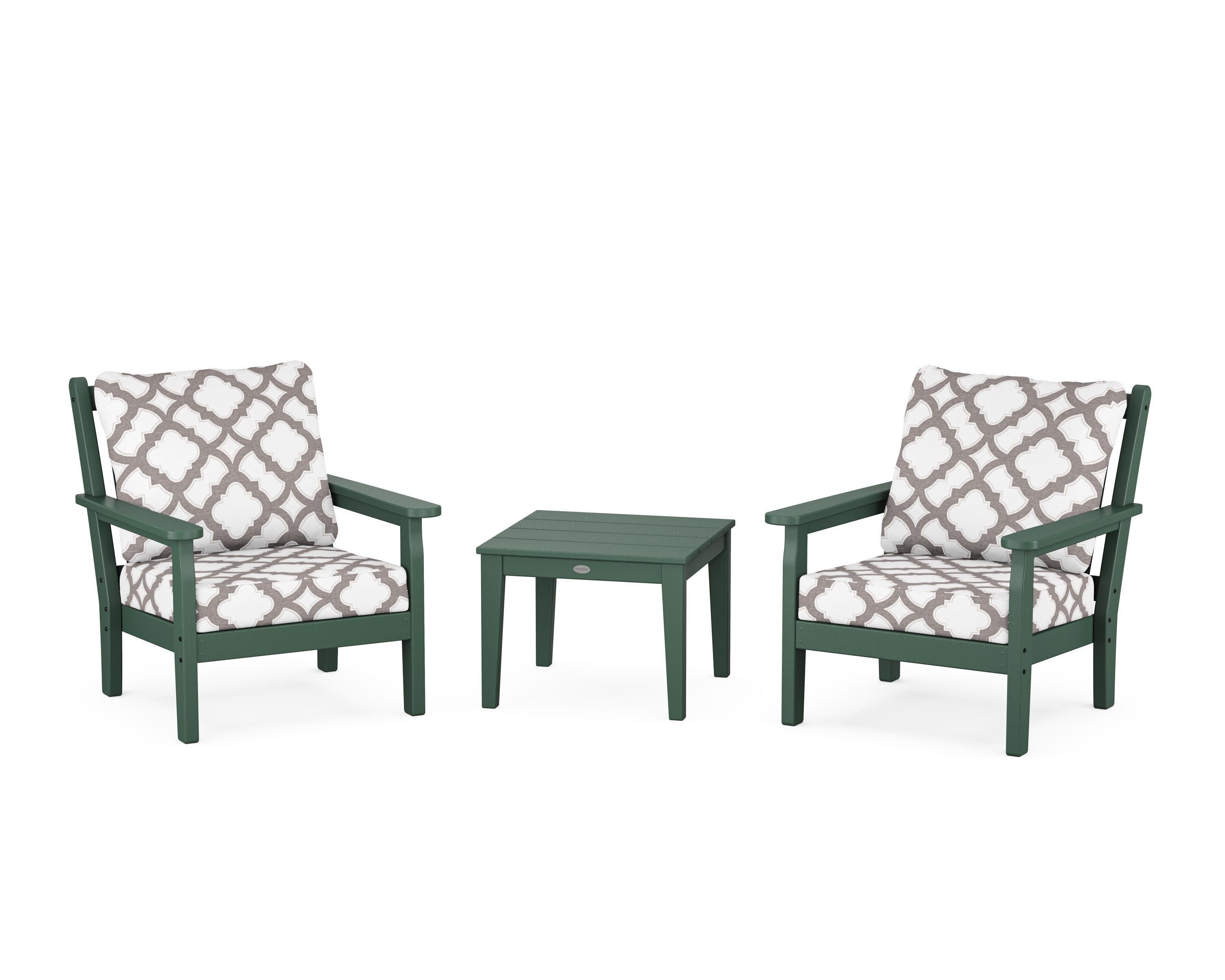 Chippendale 3-Piece Deep Seating Set in Green / Trellis Grey Mist