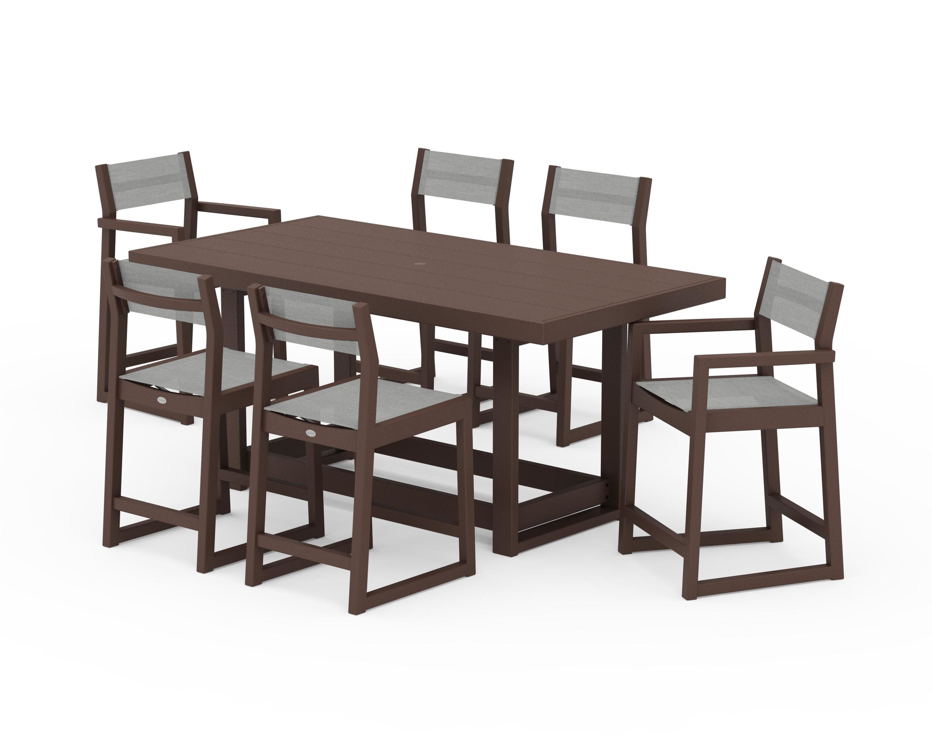 EDGE Sling 7-Piece Counter Table Set in Mahogany / Metallic Sling