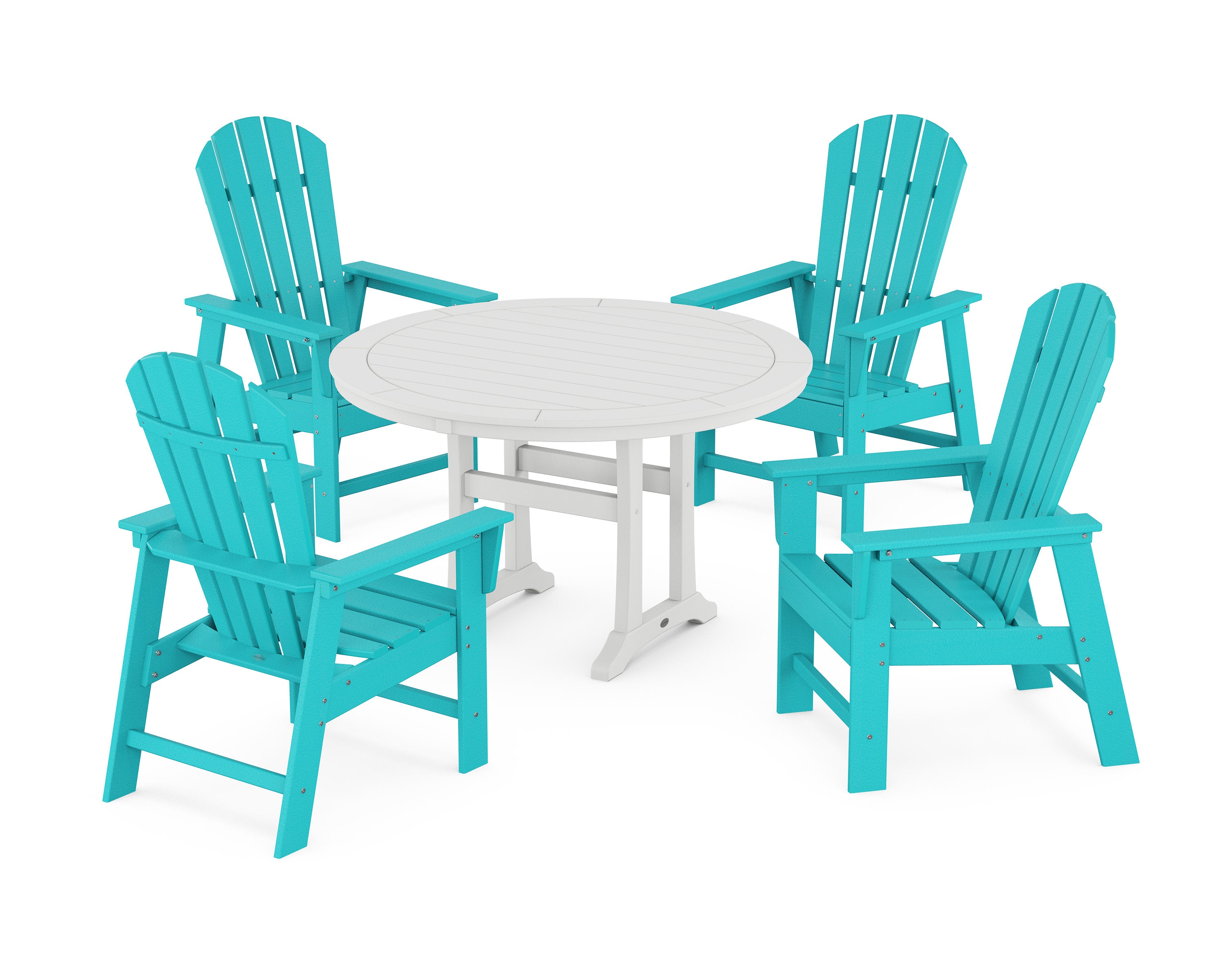 South Beach 5-Piece Round Dining Set with Trestle Legs in Aruba / White