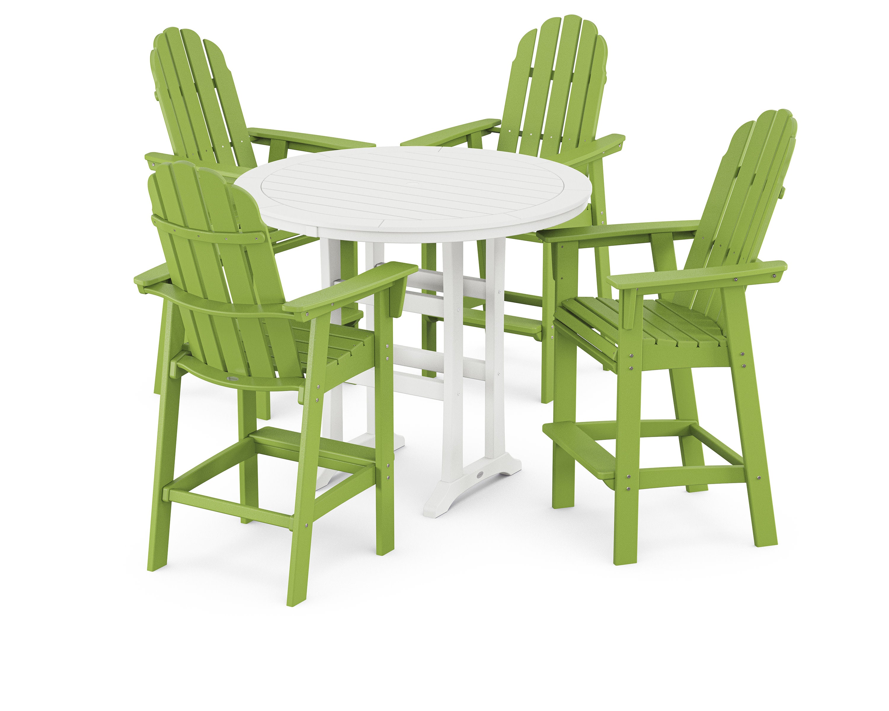 Vineyard Curveback Adirondack 5-Piece Nautical Trestle Bar Set in Lime / White