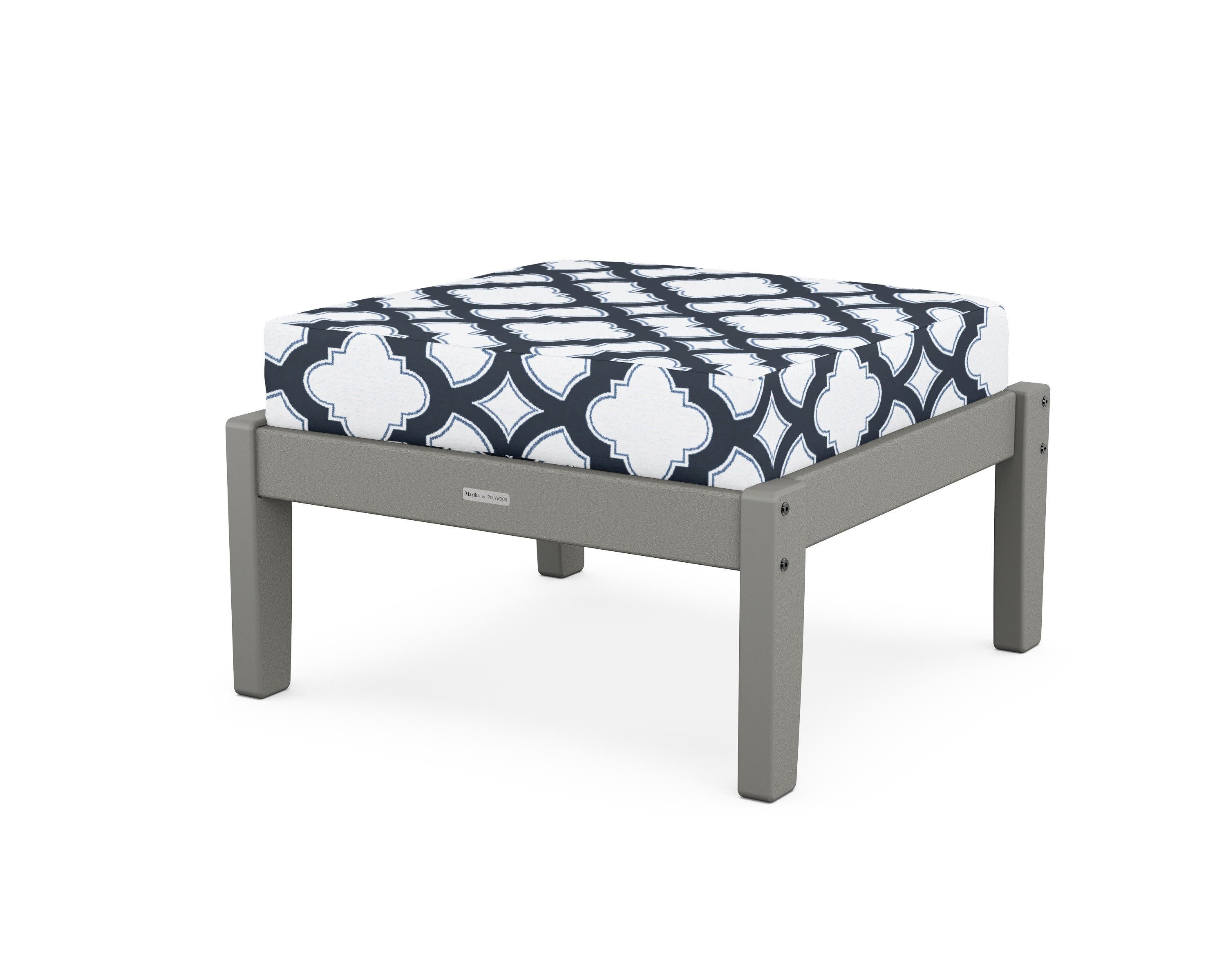 Chinoiserie Deep Seating Ottoman in Slate Grey / Trellis Marine Indigo
