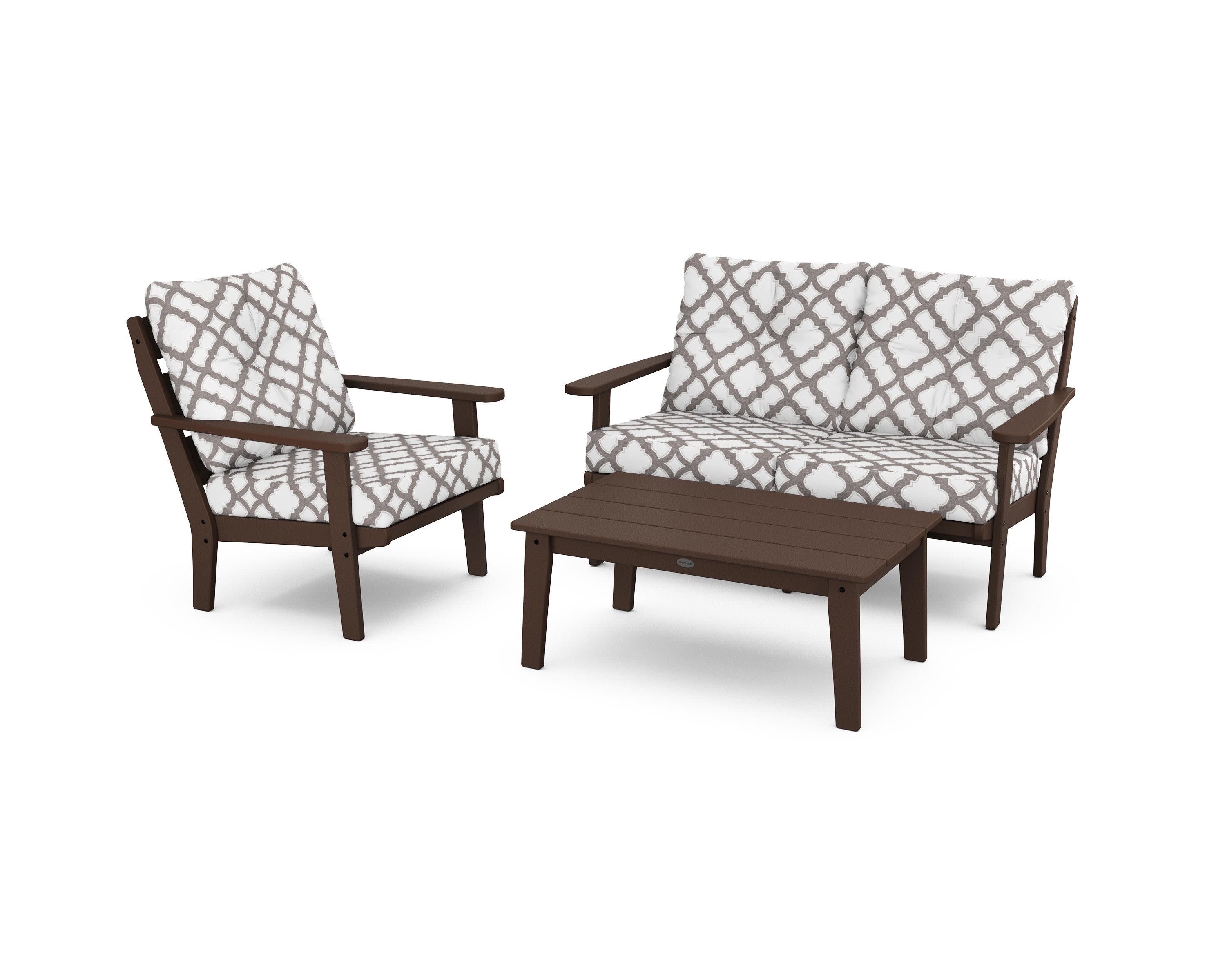 Lakeside 3-Piece Deep Seating Set in Mahogany / Trellis Grey Mist
