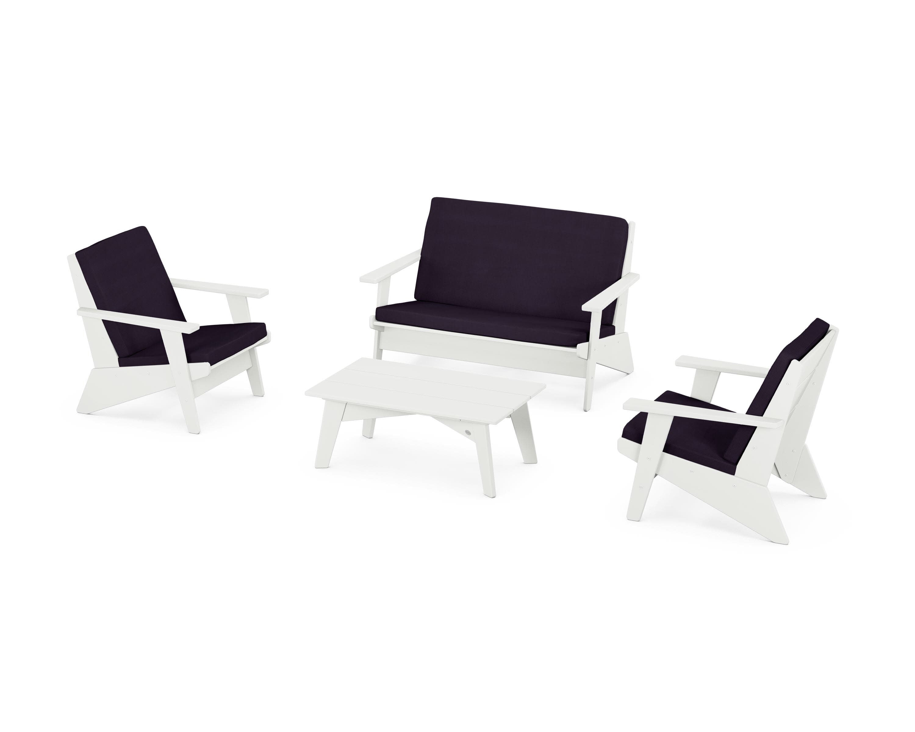 Riviera Modern Lounge 4-Piece Set in Vintage White / Navy Linen