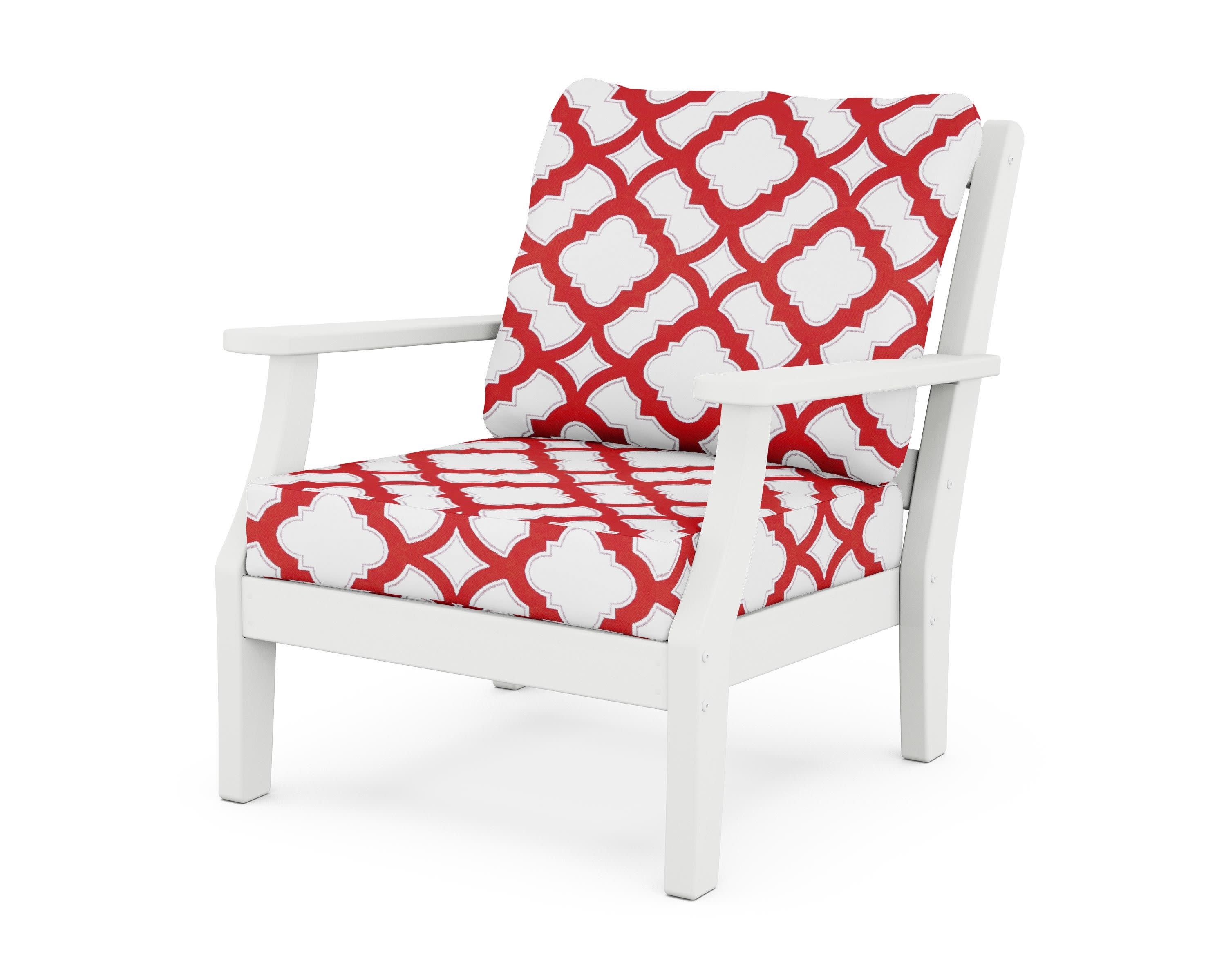 Chinoiserie Deep Seating Chair in White / Trellis Crimson